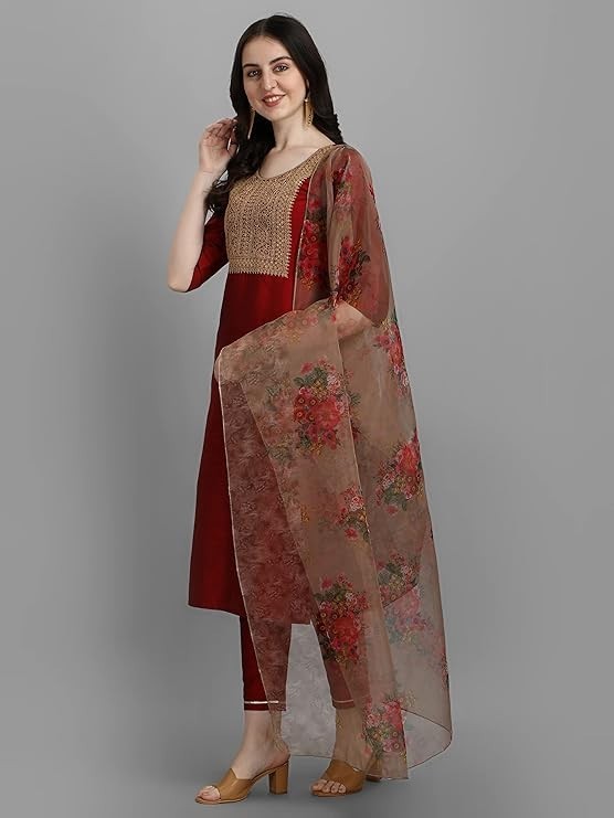 Women Silk Blend Kurta Pant with Dupatta Set