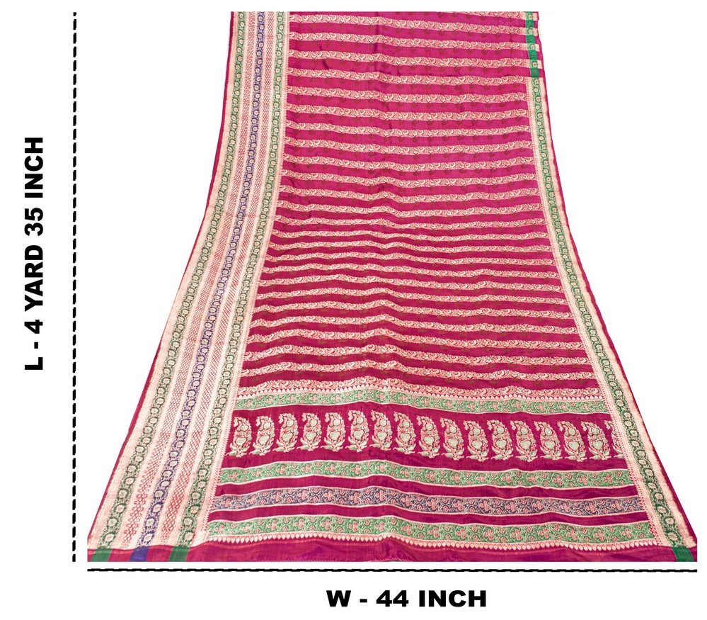 Sanskriti Vintage Pink Pure Satin Sarees Zari Hand Woven Brocade Banarasi Fabric