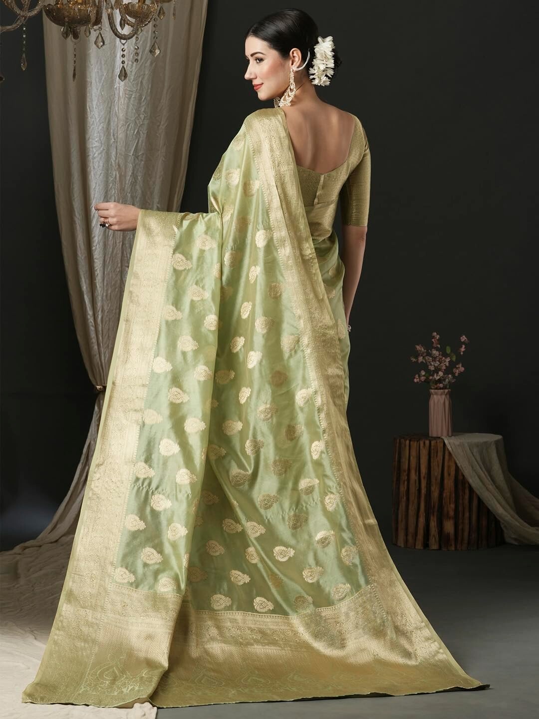 Women’s Organza Ethnic Motif Woven Design Saree With Unstitched Blouse Piece