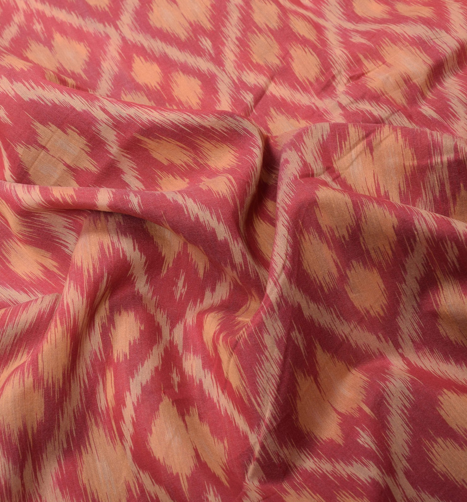 Sushila Vintage Pochampally Ikat Saree Pure Cotton Silk Hand Woven Pink Sari Fab