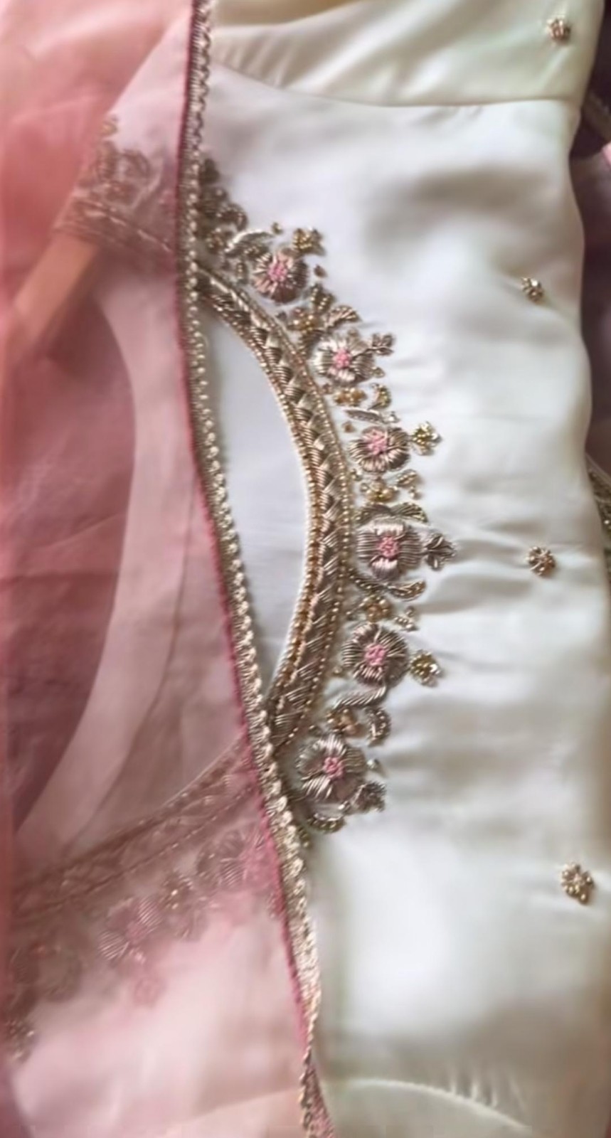 Custom Stitched Ivory White Salwar Suit Set With FREE Matching Potli Purse