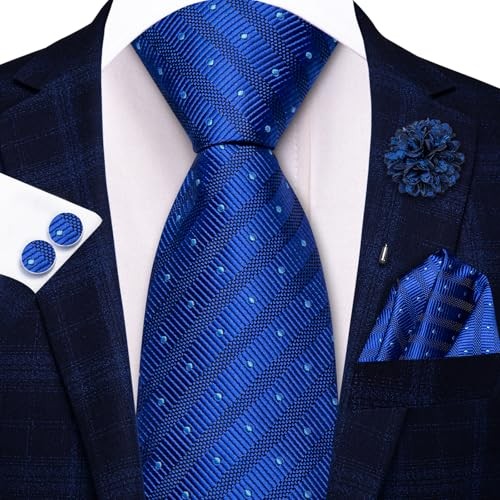 Zipper Ties for Men Pre-Tied Tie Set Silk Paisley Adjustable A Royal Blue