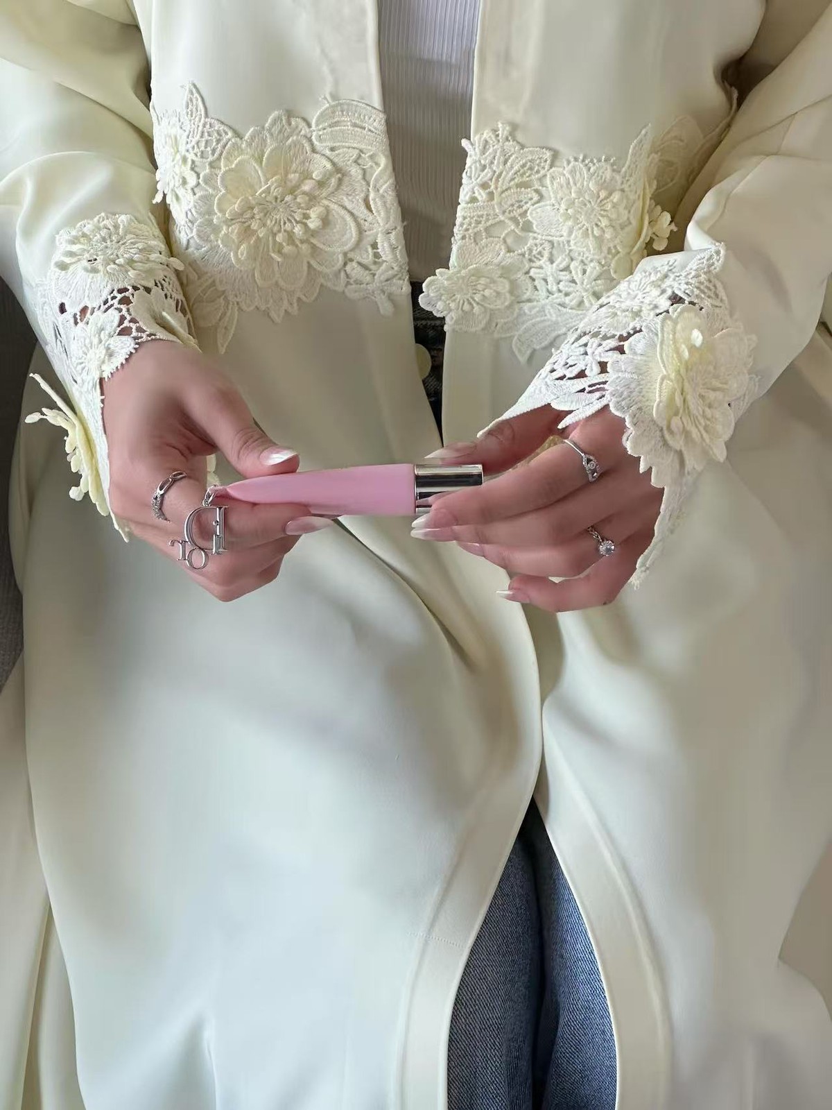 Muslim Robe 3D Floral Applique Open Abaya Cardigan Dress Arab Women Kaftan Gown