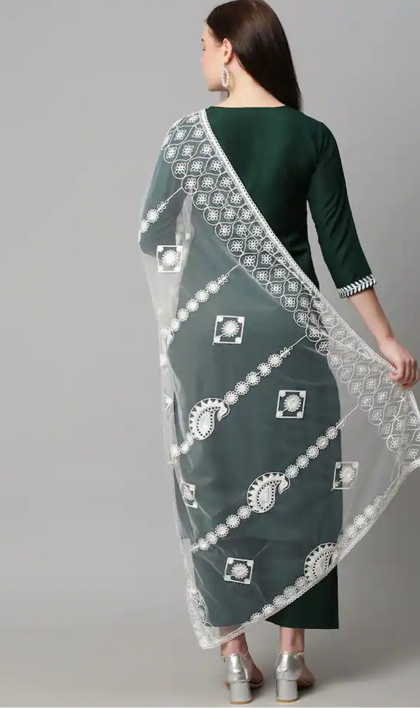 Indian Wear ; Ethnic Motifs embroidered thread work Kurta Palazzo and dupatta