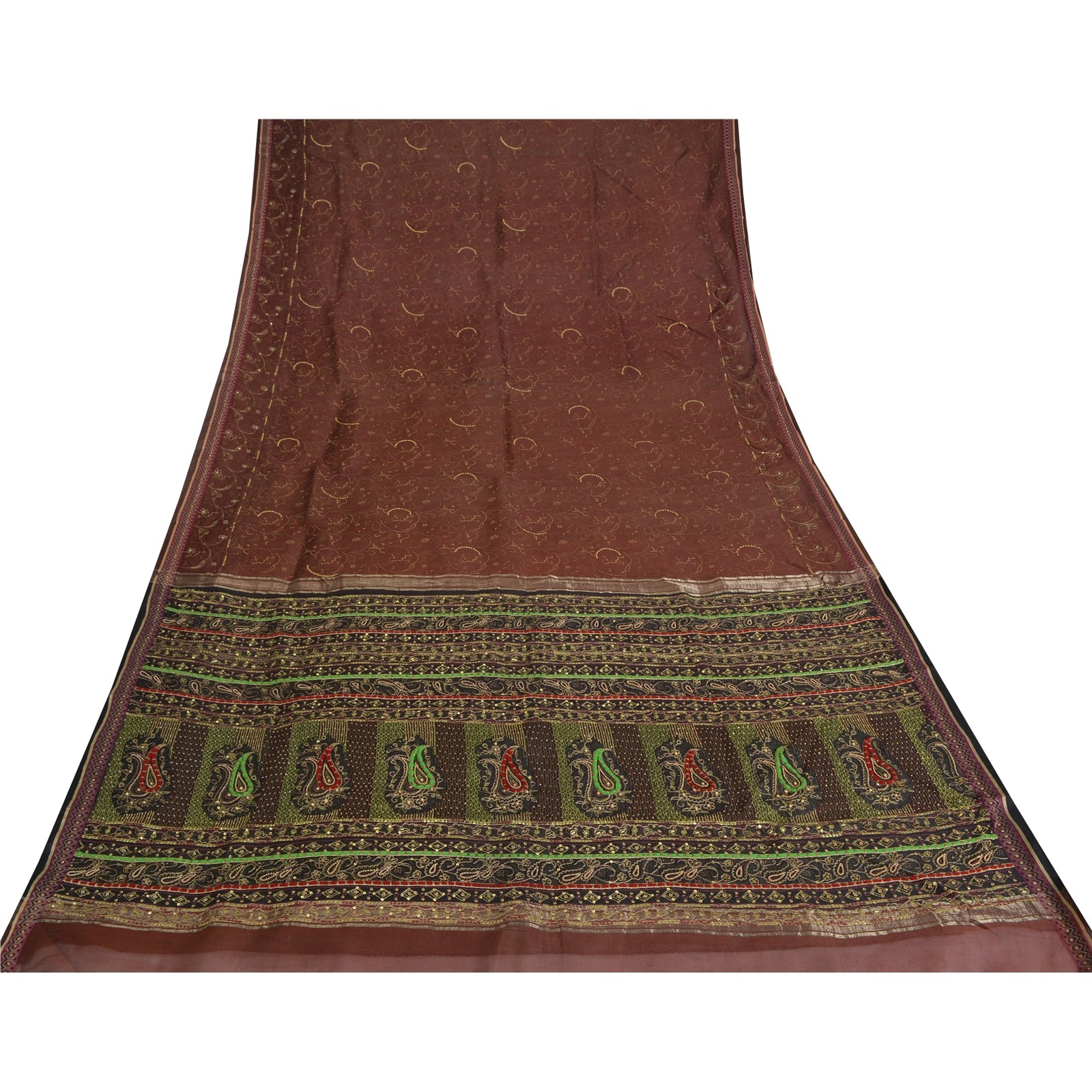 Sanskriti Vintage Sarees Pure Chiffon Silk Hand Beaded Woven Zardozi Sari Fabric