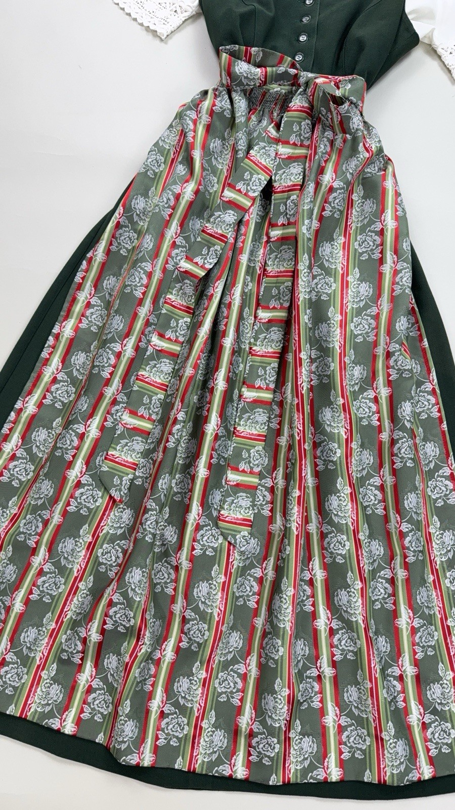 Women’s Green Dirndl Dress Blouse Apron Set Oktoberfest Bavarian Trachten Size M