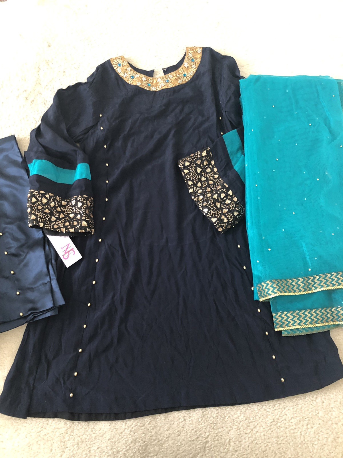 Pakistani Soha Nigam Formal Wedding Wear Sz M Elegant 3pc Navy Aqua Maria B