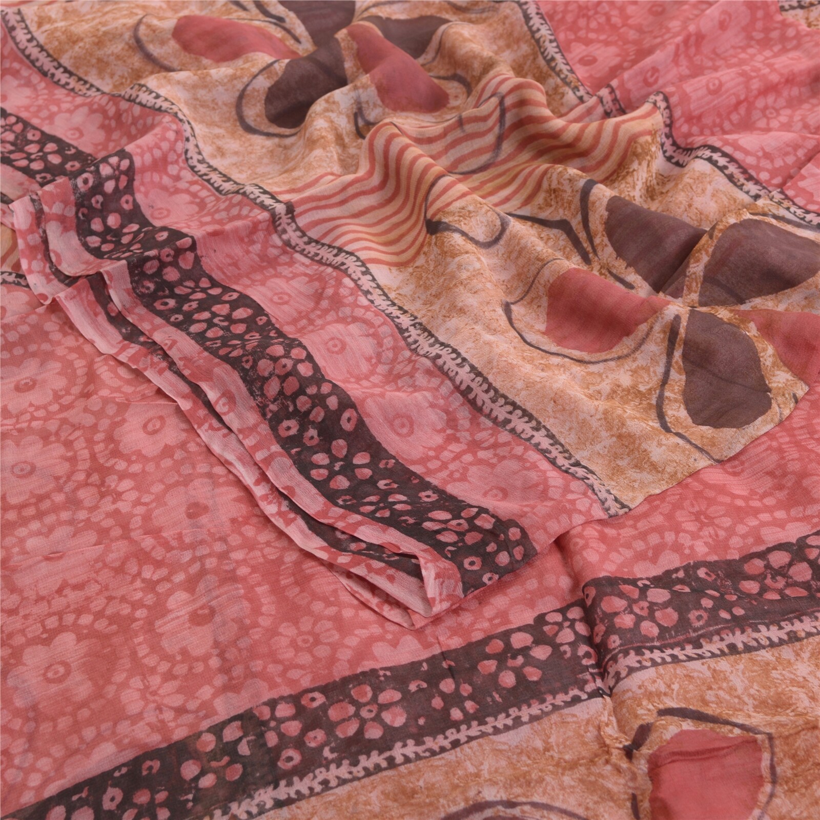 Sanskriti Vintage Pink Sarees Blend Georgette Printed Sari Craft 5 Yard Fabric