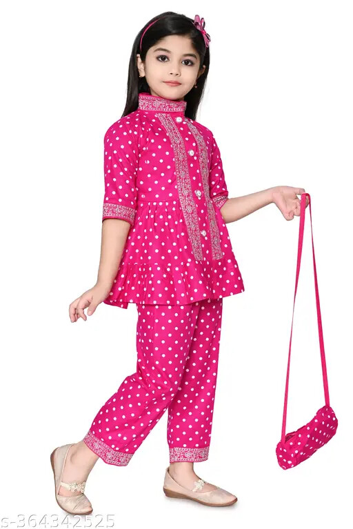 Diwali Kids Modern Girls Kurta set Festive Kurta set With Hand Bag for Girls