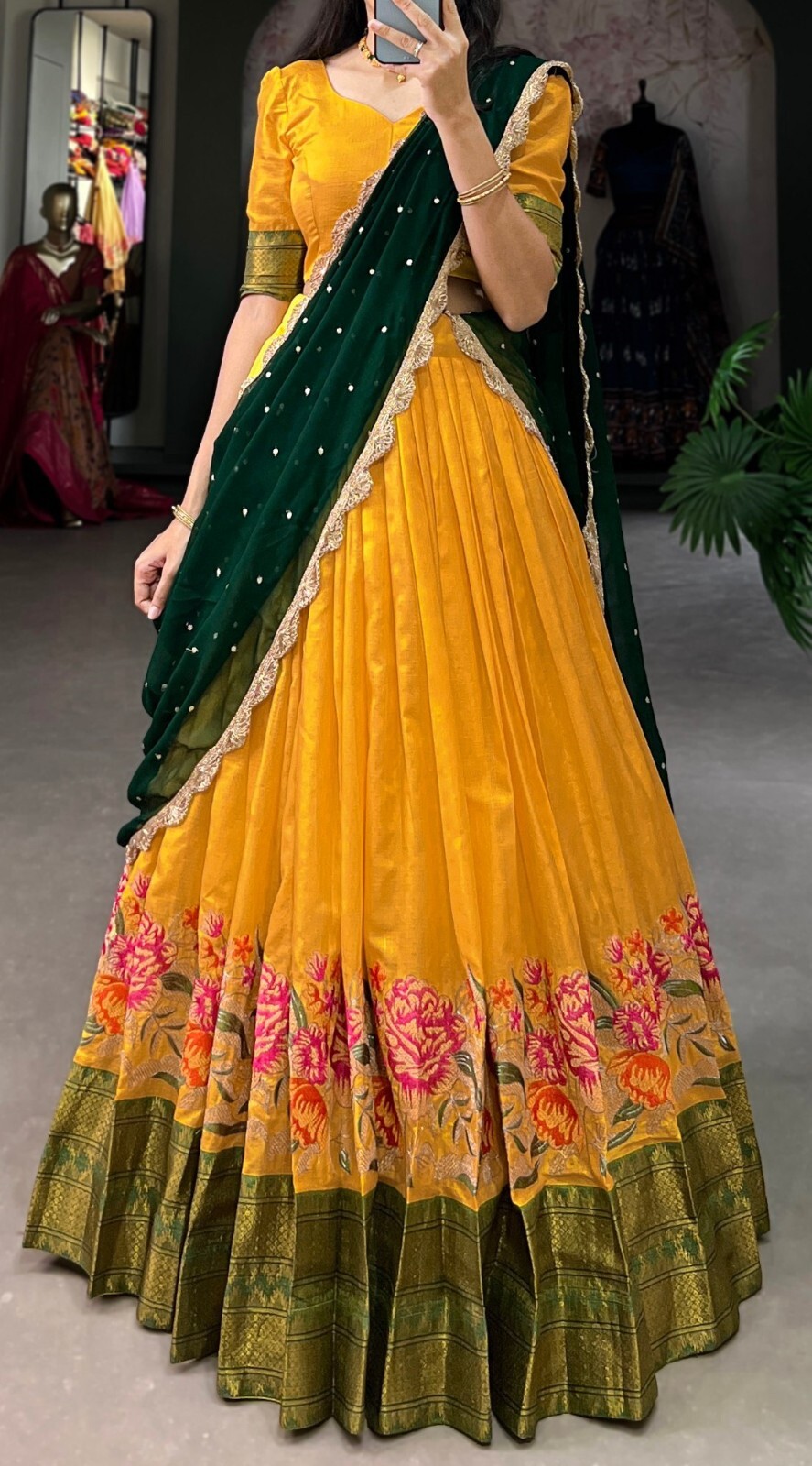 New Mustard Yellow Cotton Silk Lehenga Choli With Dupatta For Women