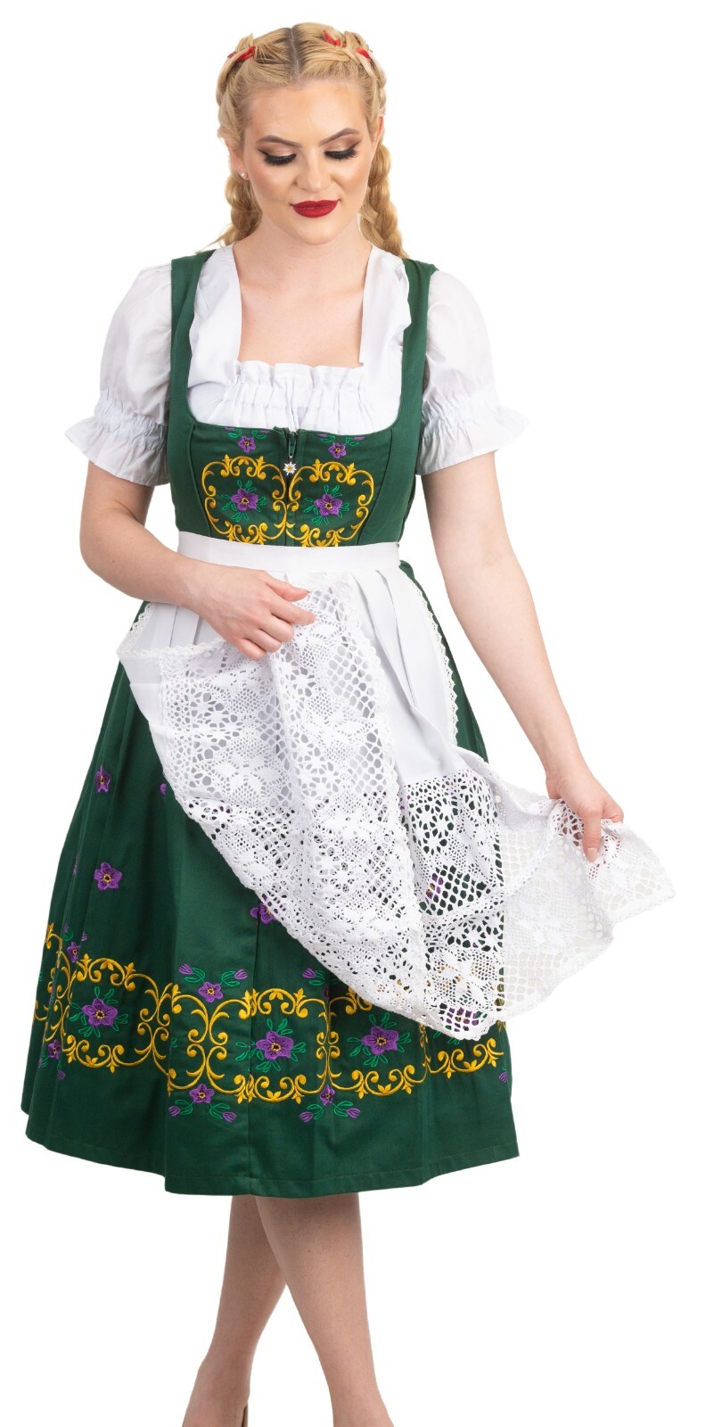 M 10 German Dirndl Dress EMBROIDERED + Apron + Top Oktoberfest Waitress Festival