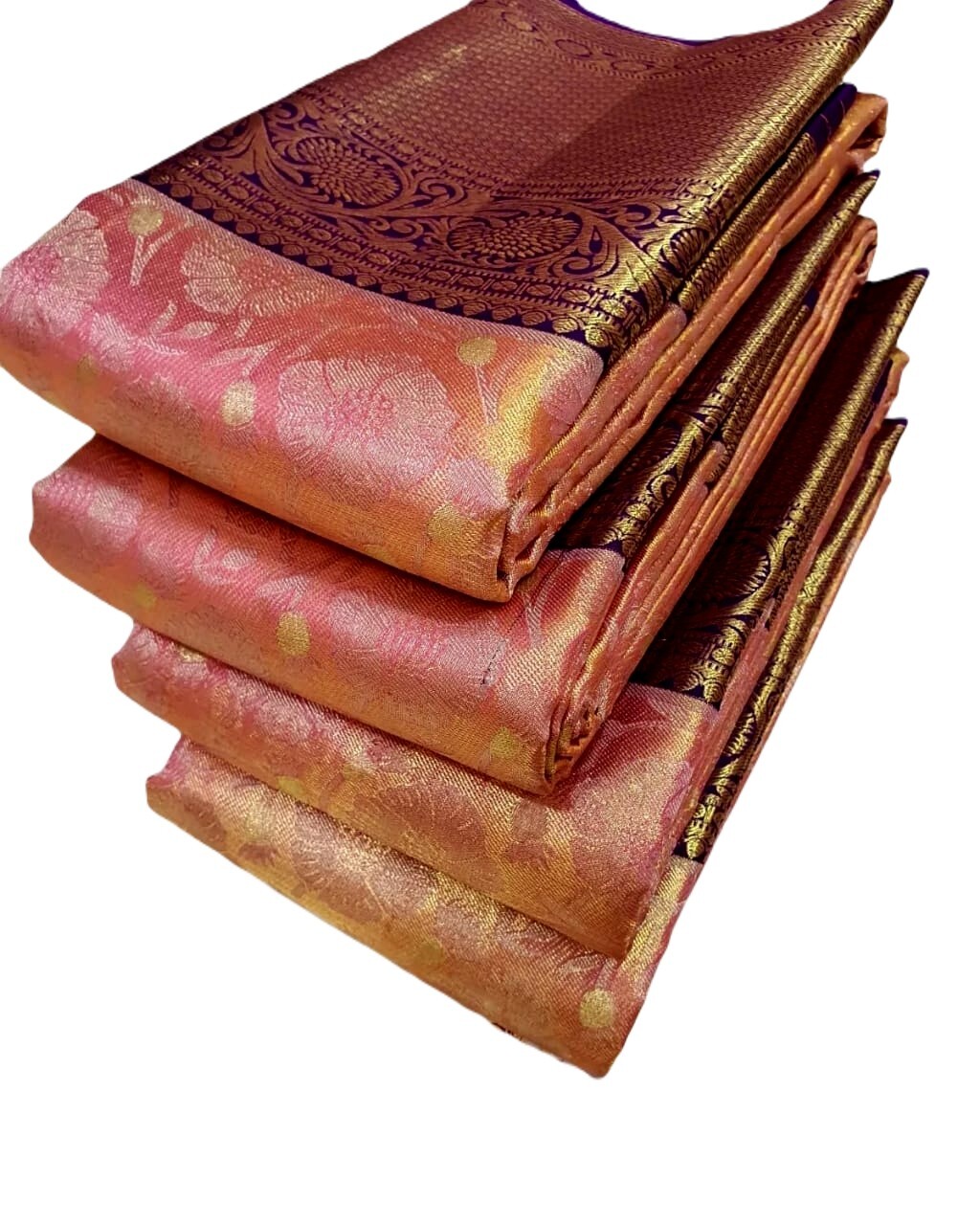 VP EX women’s Pure Kanchipuram Pattu Bridal silk saree sari Onion Pink and Blue