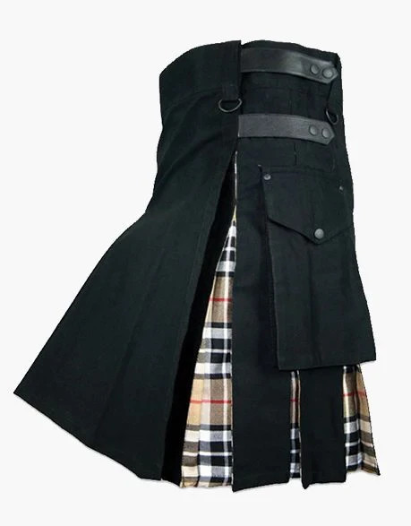 Scottish Black Fabric Camel Thomson Tartan Hybrid Kilt