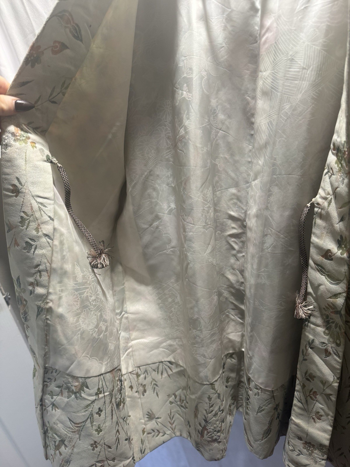 Women’s Silk Kimono, Japanese Style, Floral Pattern, Beige, One Size