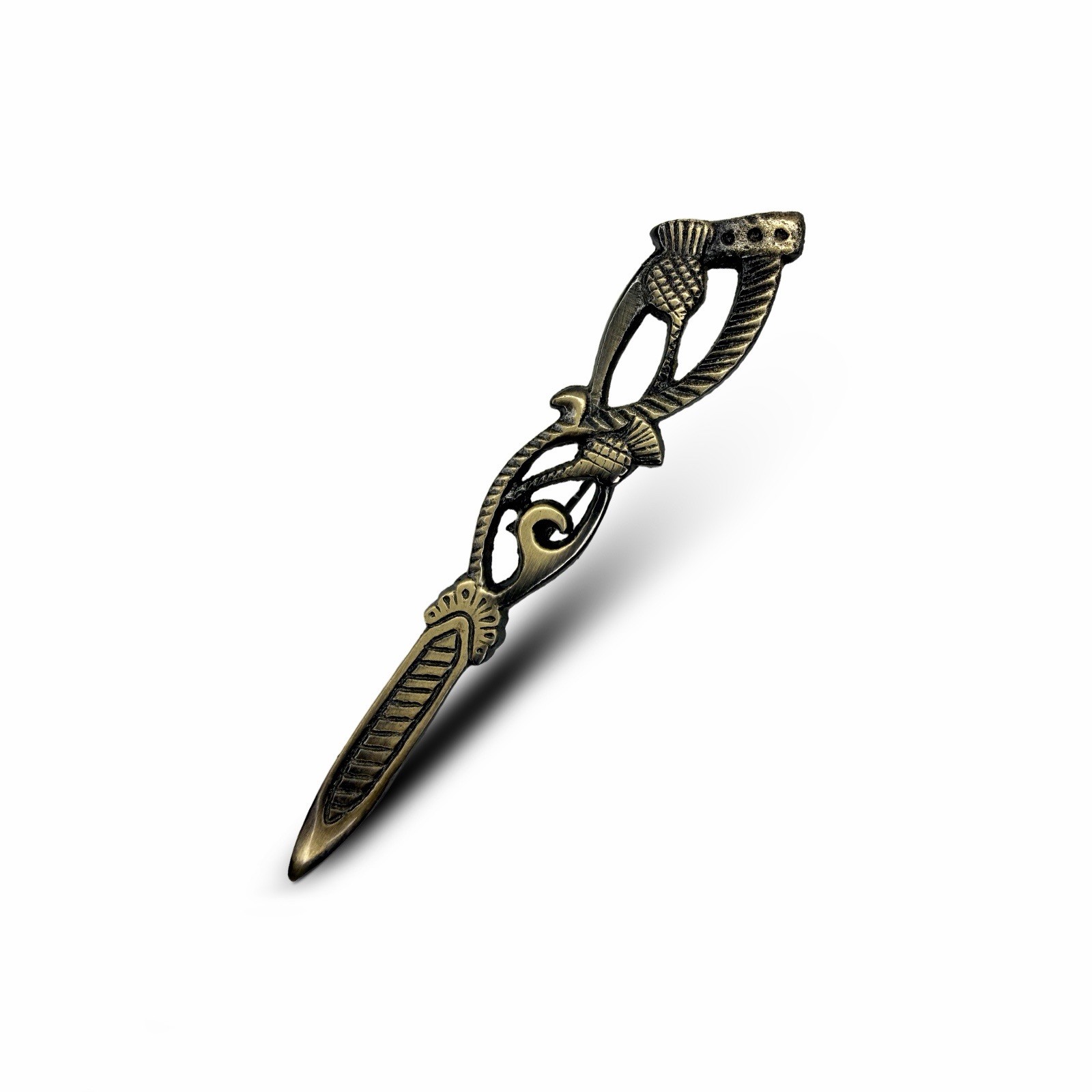 Unitque Scottish Thistle 4″ Brass Antique Finish Kilt Pin