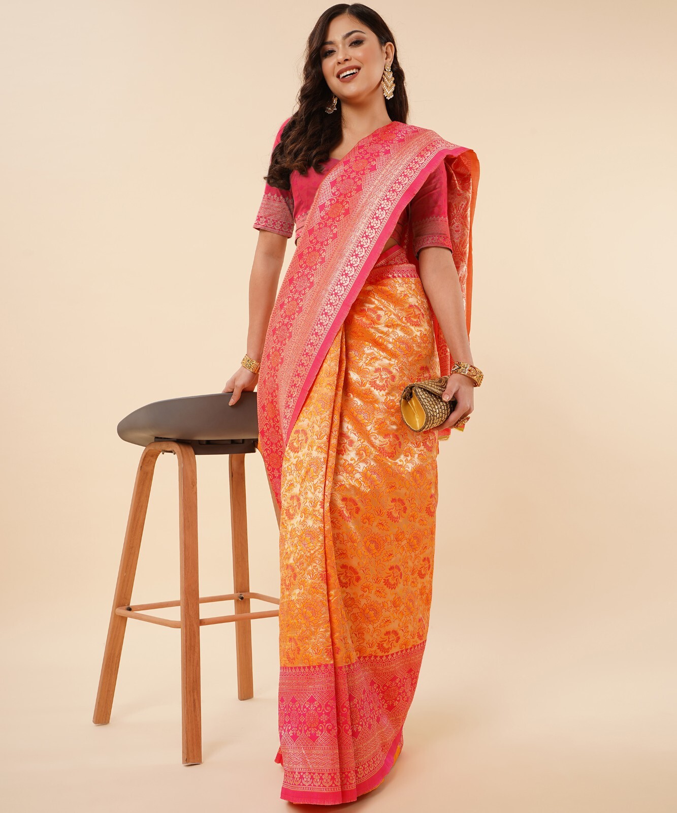 Areca Designer Tissue Brocade Silk saree blouses women Saree Cut – 5.5 Meter