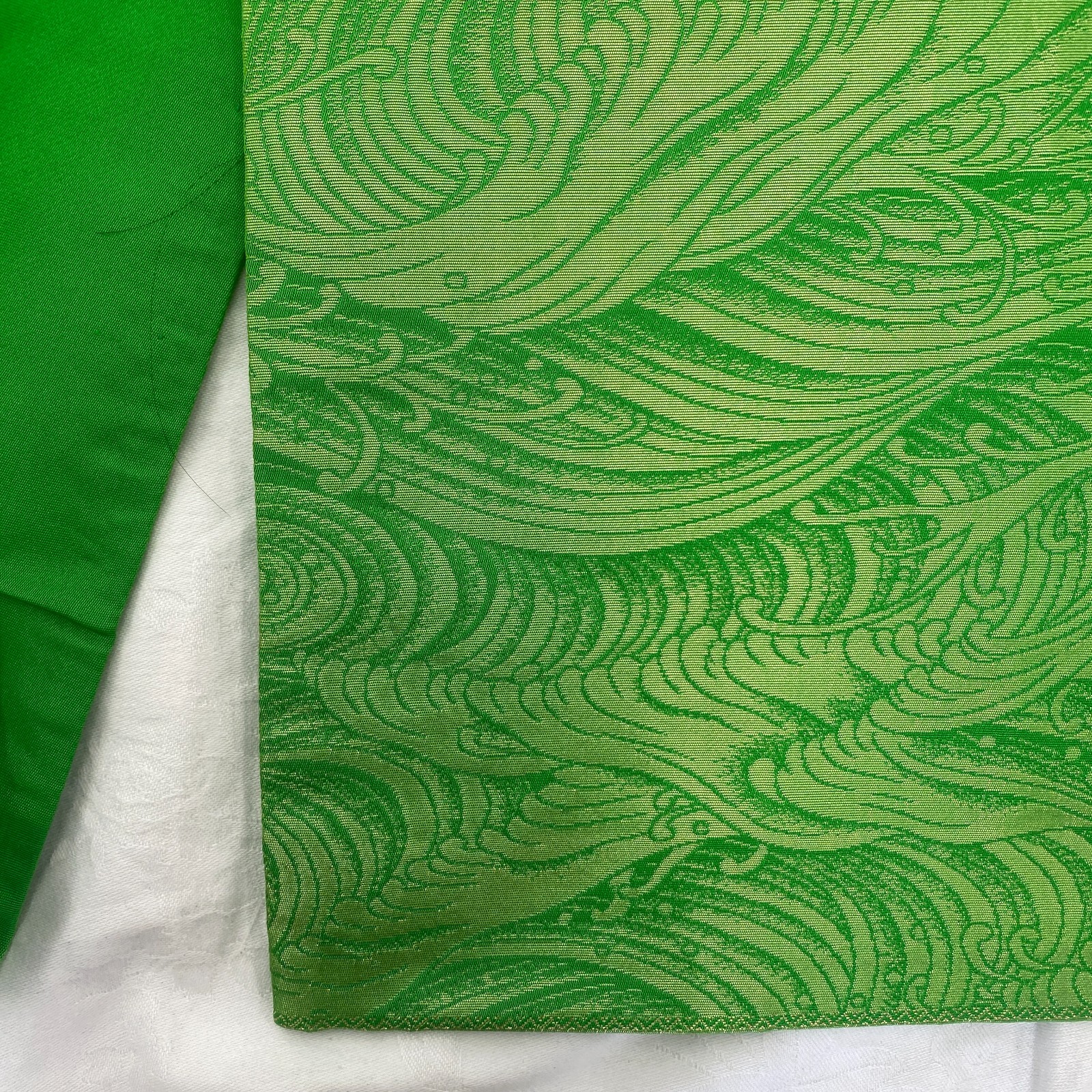 Japanese Vintage Kimono Fukuro Obi Silk Green Traditional Authentic 163 x 12 in