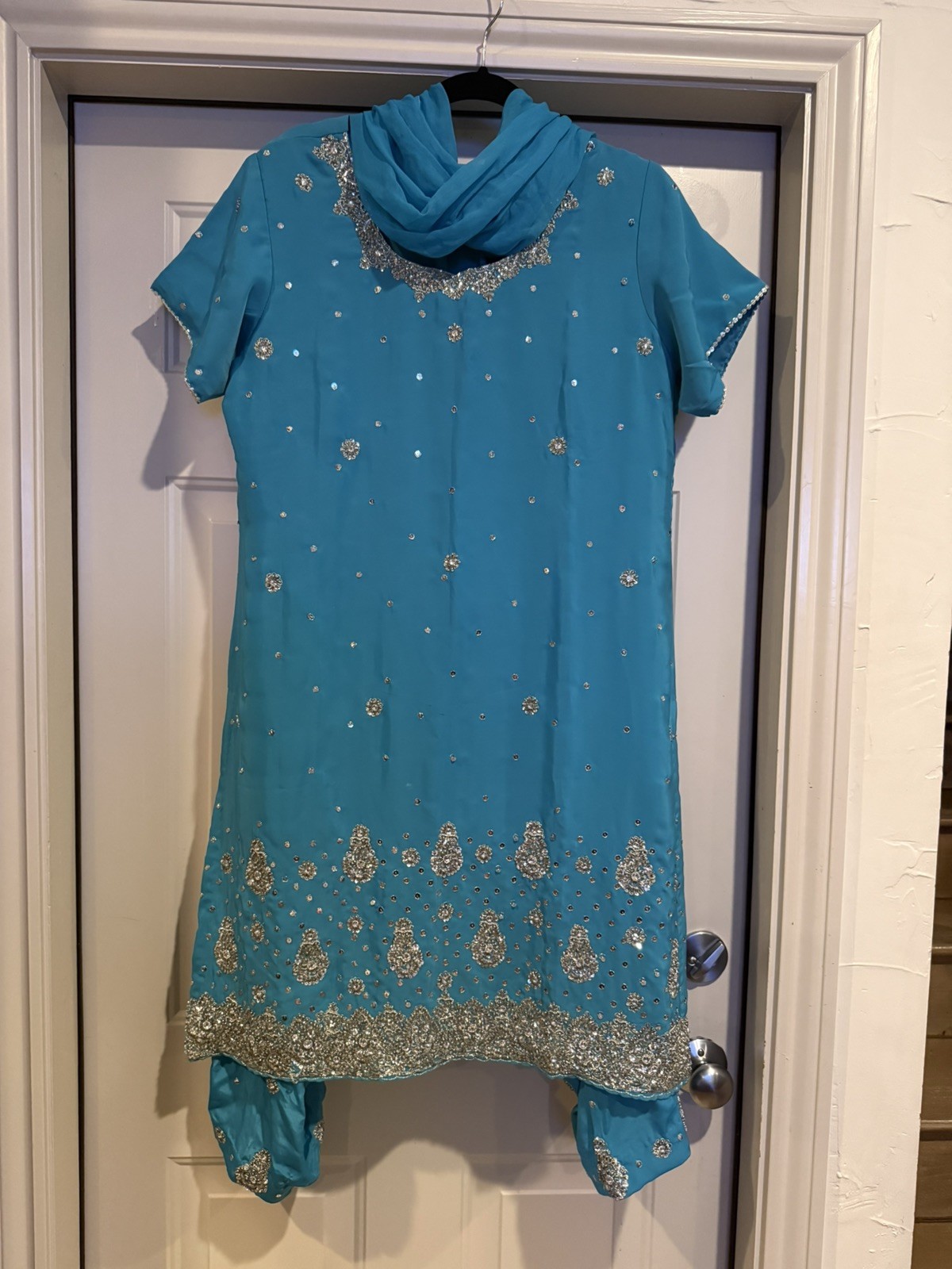 Blue Beaded Ready To Wear 3 Piece Indian/Pakistani Party Wear Dress – Excellent