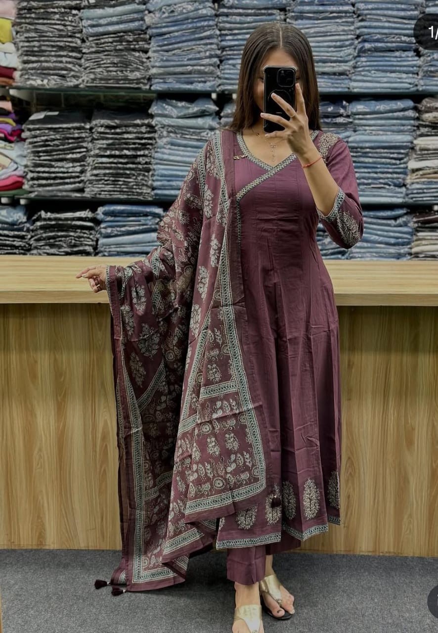 Women’s Mauve Anarkali Kurta Set with Printed Dupatta Ethnic Indian Suit