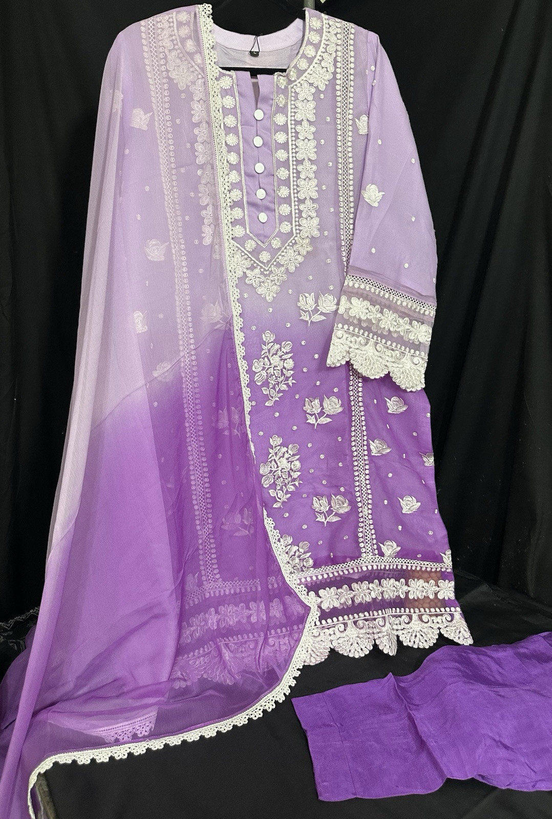 Beautiful Embroidered Chiffon 3 Pc Suit . Medium & Large Available – $46 Sale