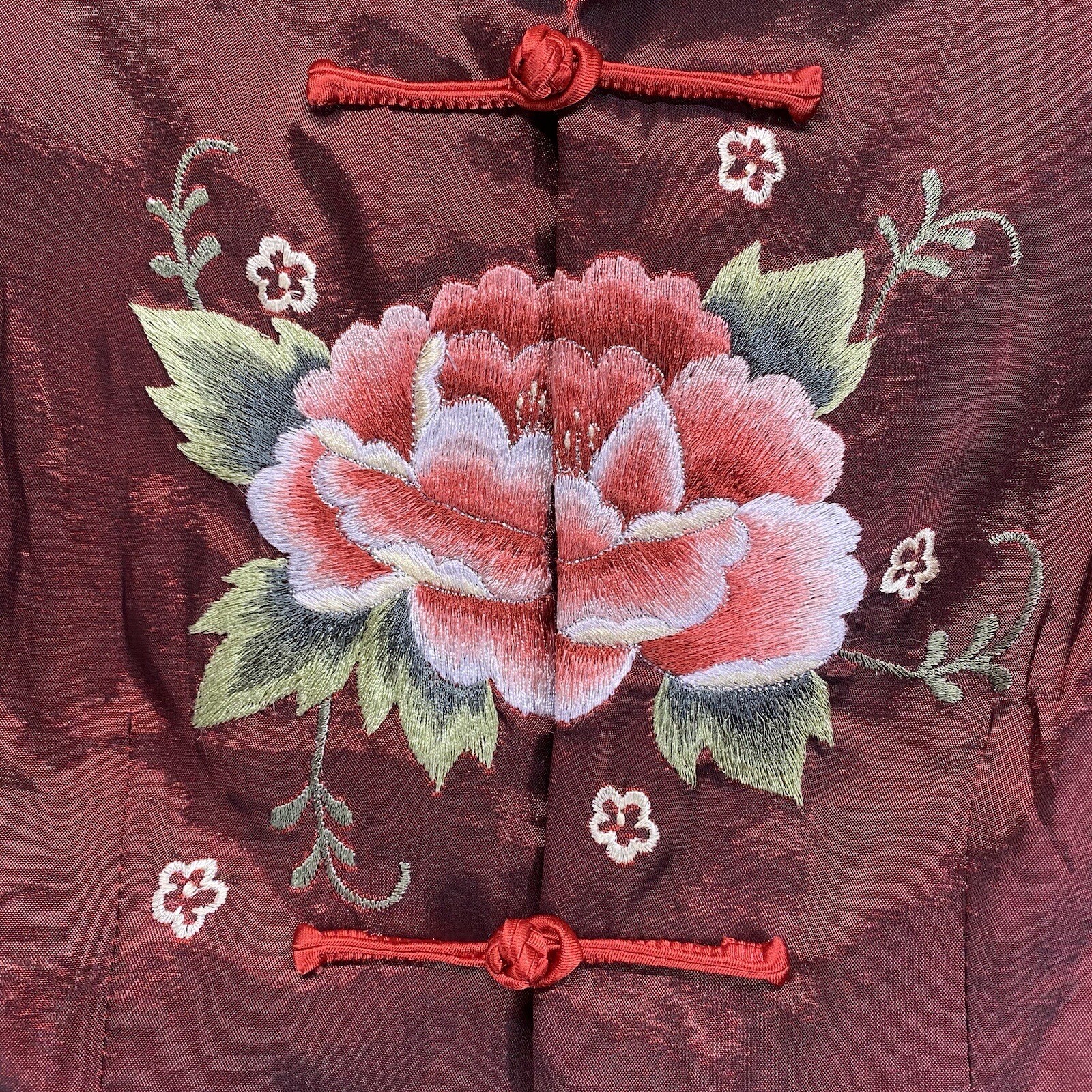Boerzhongshi Red Embroidered Floral Design Toggle Front Closures Women’s Jacket
