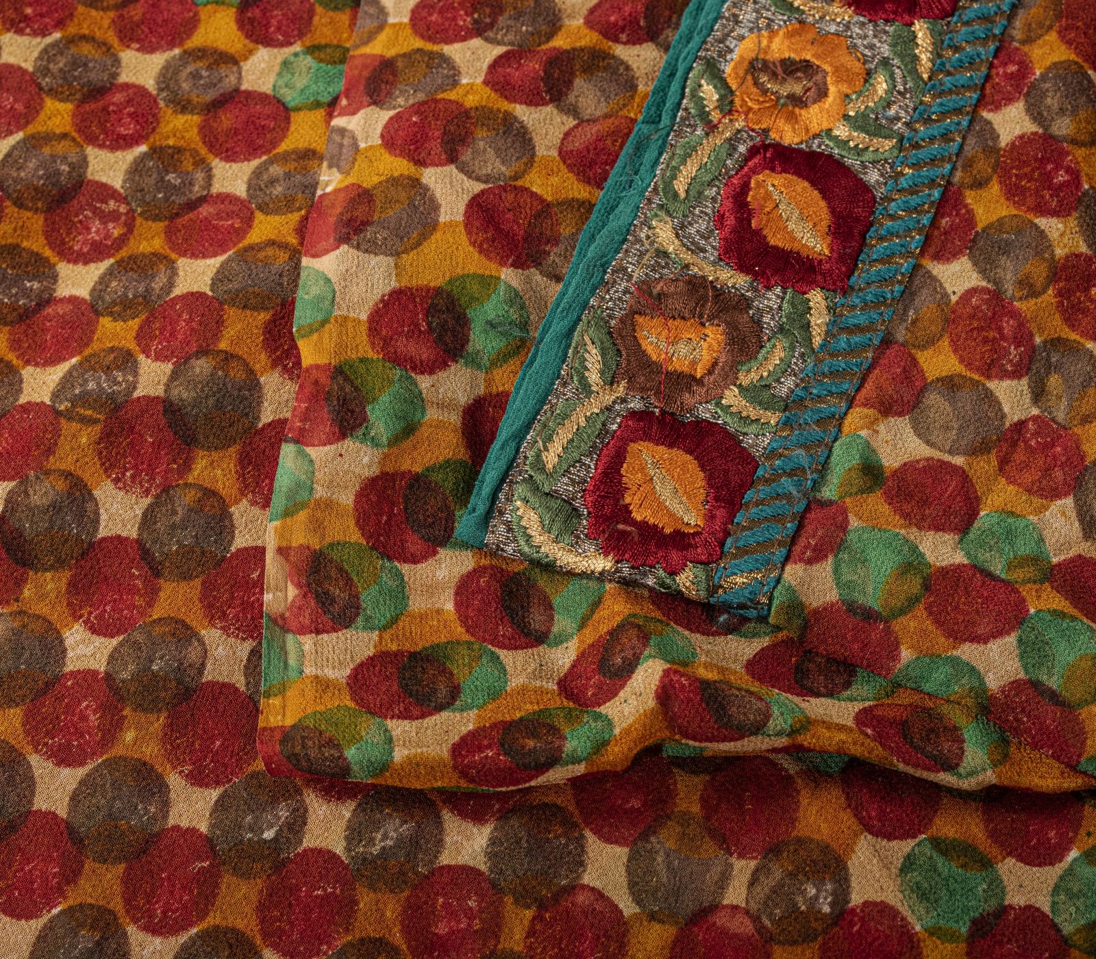 Sanskriti Vintage Saree Multicolor Pure Georgette Silk Printed-Patch Fabric Sari