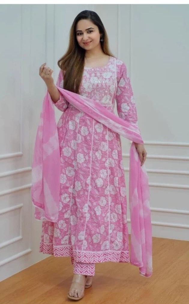 Women’s Embroidered Rayon Kurta Pant Set with Dupatta Indian Ethnic Outfit