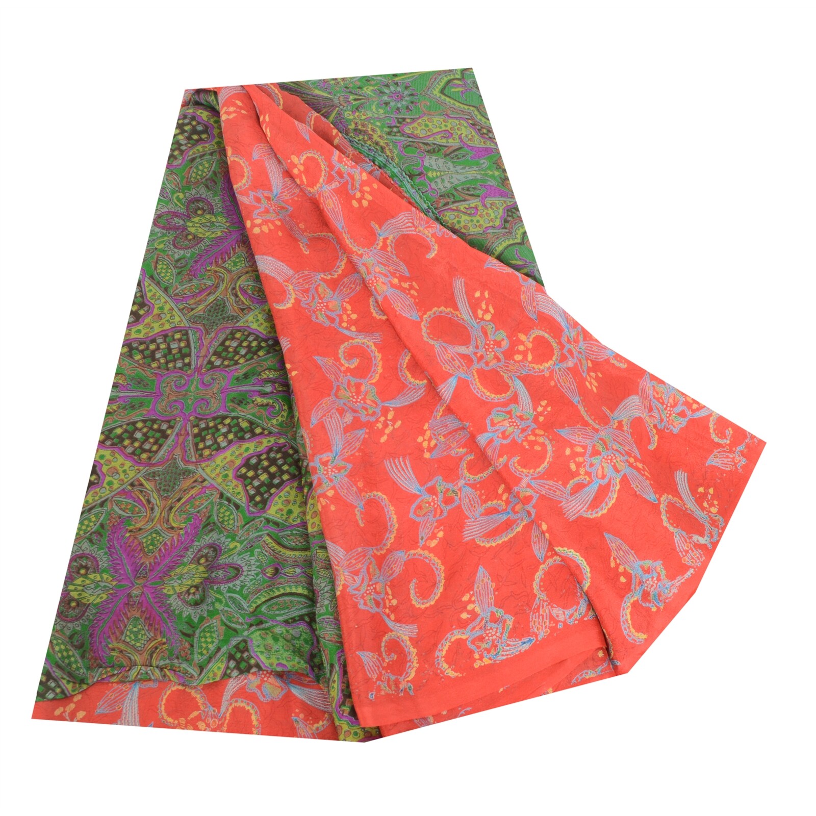 Sanskriti Vintage Sarees 6Yd Quilting Felting Craft Fabric Pure Silk Print Sari