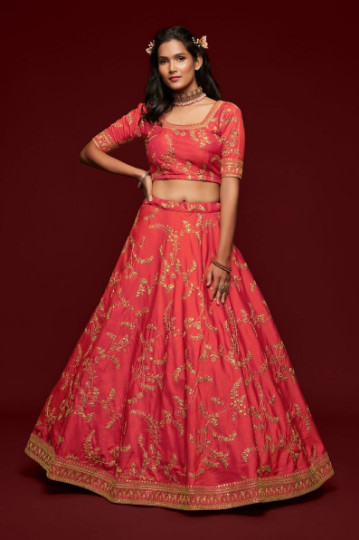 New Launch Orange Art Silk Lehenga Choli With Dupatta For Functional Wear