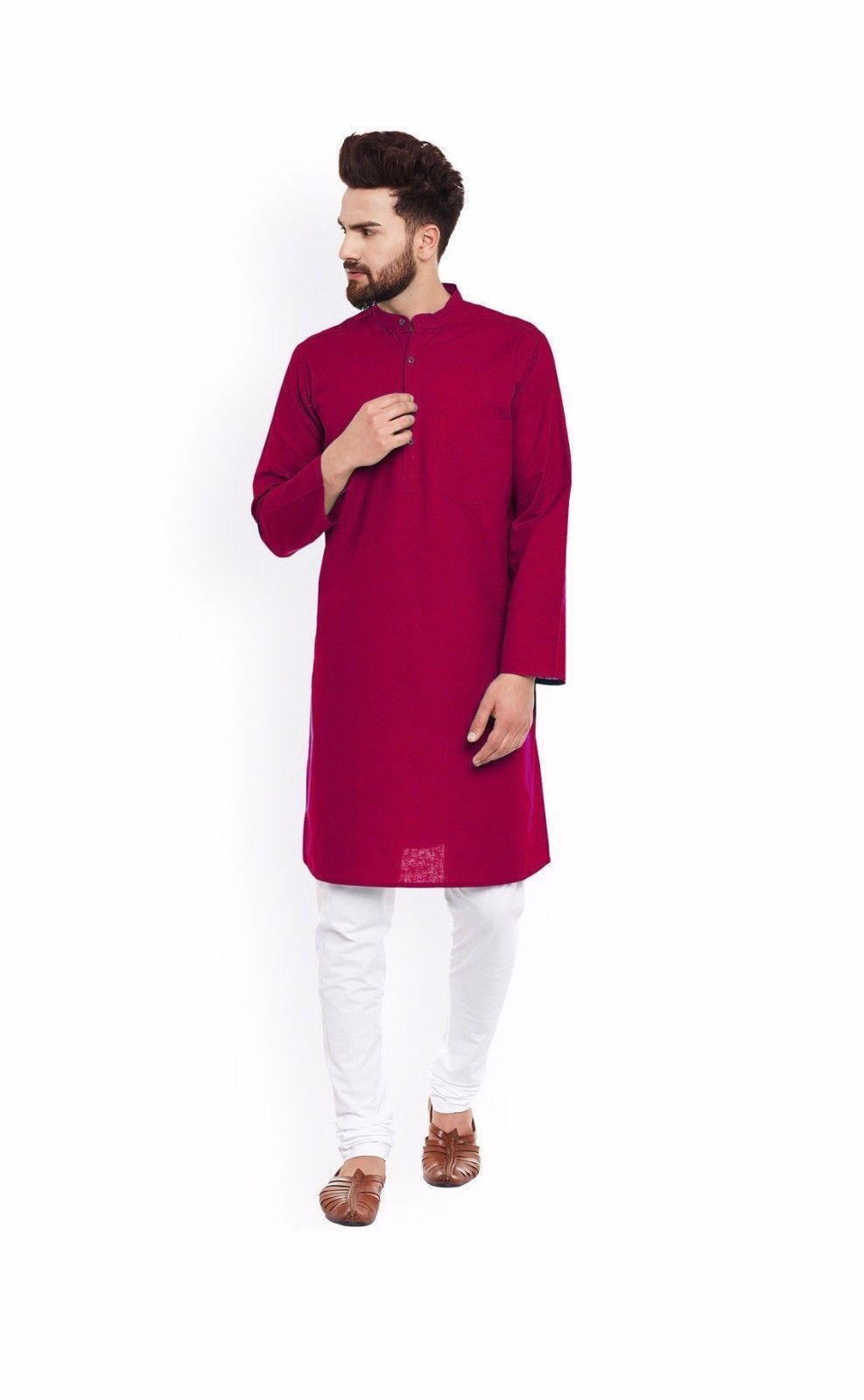 Men’s Kurta Cotton Shirt Long Sleeve Indian Style New Design Ethnic Casual Top