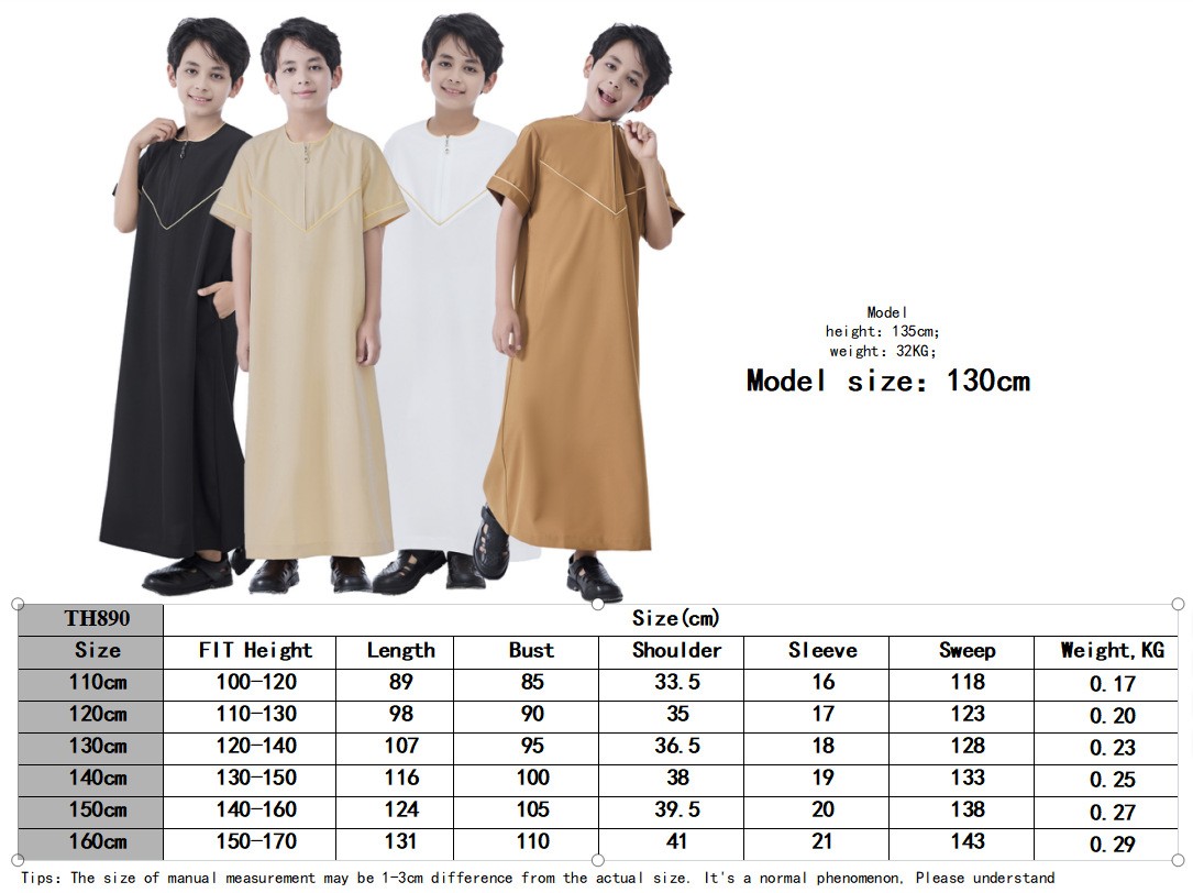 Eid Muslim Boy Robe Fashion Arab Jubba Thobe Short Sleeve Abaya Islamic Clothing