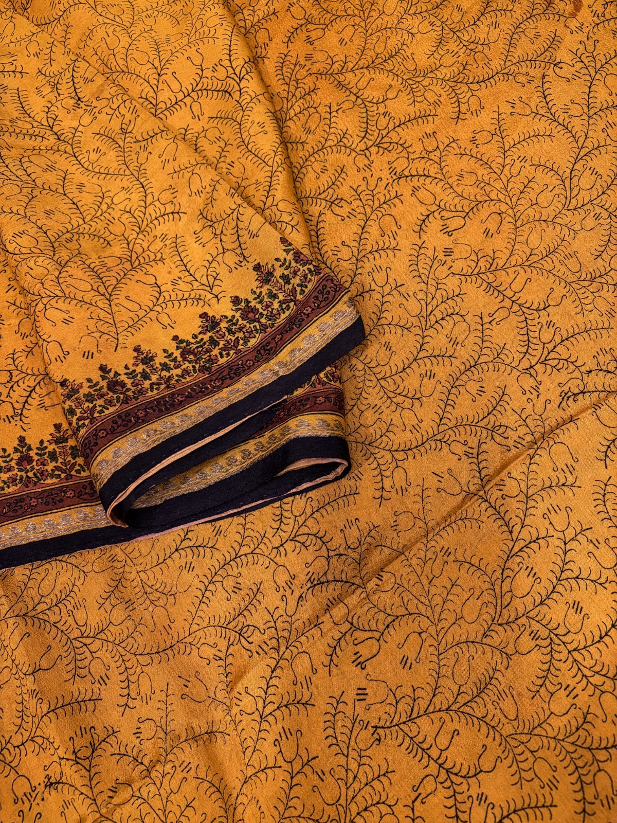 Vintage Mustard Chiffon Silk Saree | Lightweight Fabric for DIY & Sewing CS1058