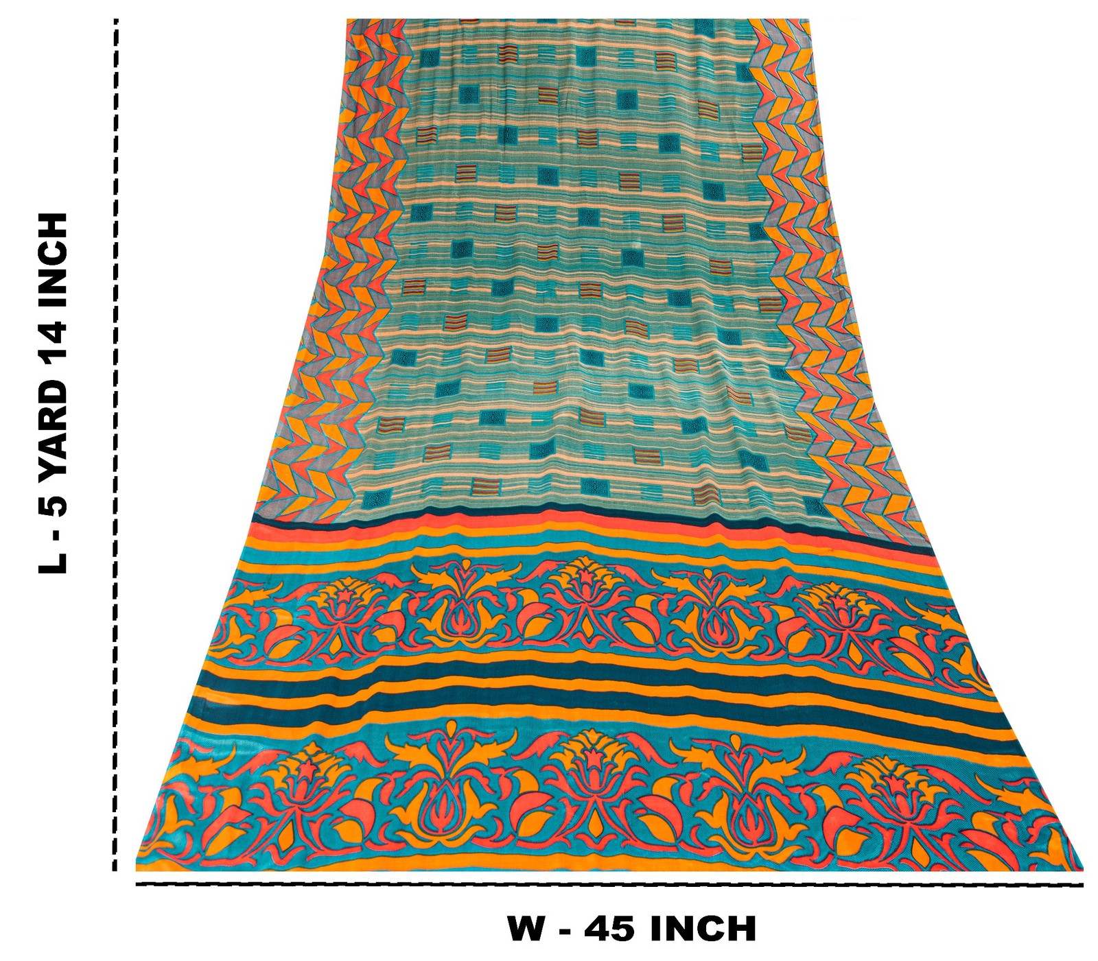 Sanskriti Vintage Blue Moss Crepe Sarees Floral Printed Indian 5+Yd Craft Fabric
