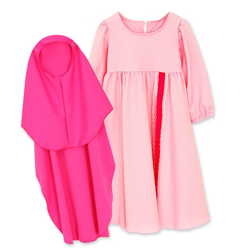 2 Piece Dress Girls Kids Prayer Caftan Abaya Muslim Hijab Kaftan Islamic Ramadan