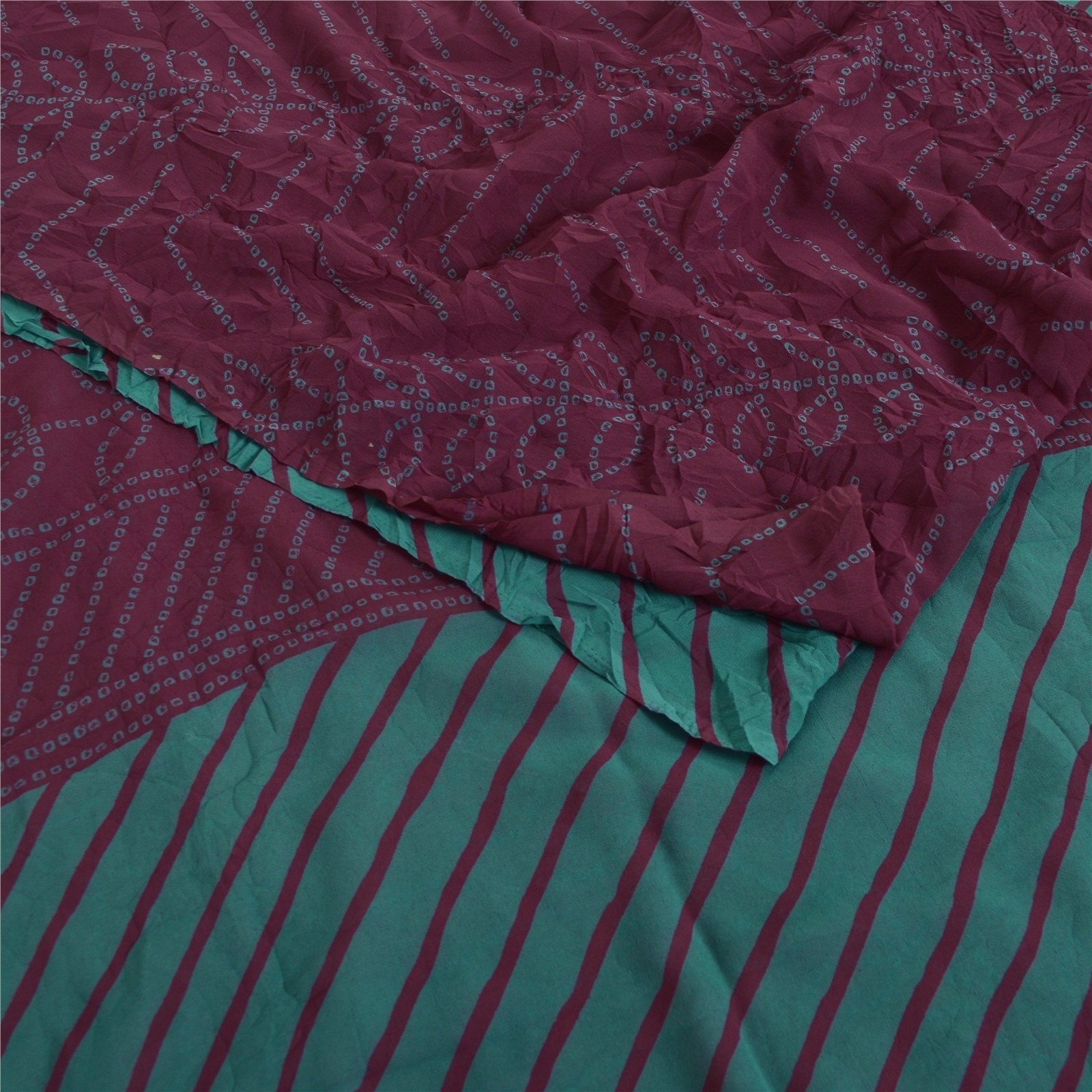 Sanskriti Vintage Sarees Pure Georgette Purple & Blue Bandhani 6Yd Gujrat Sari