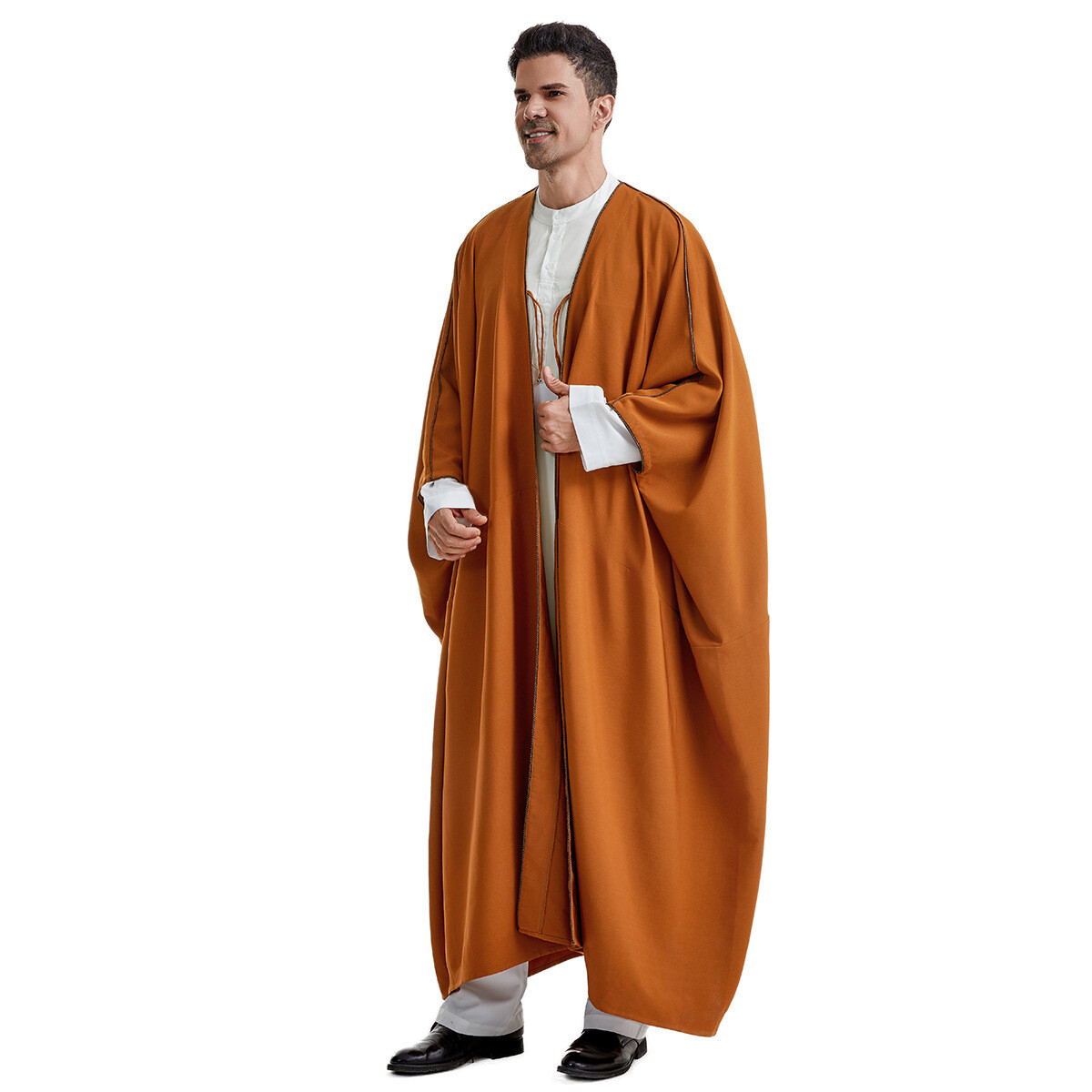 Arab Men Solid Color Abaya Muslim Thobe Thawb Kaftan Man Islamic Loose Cardigan
