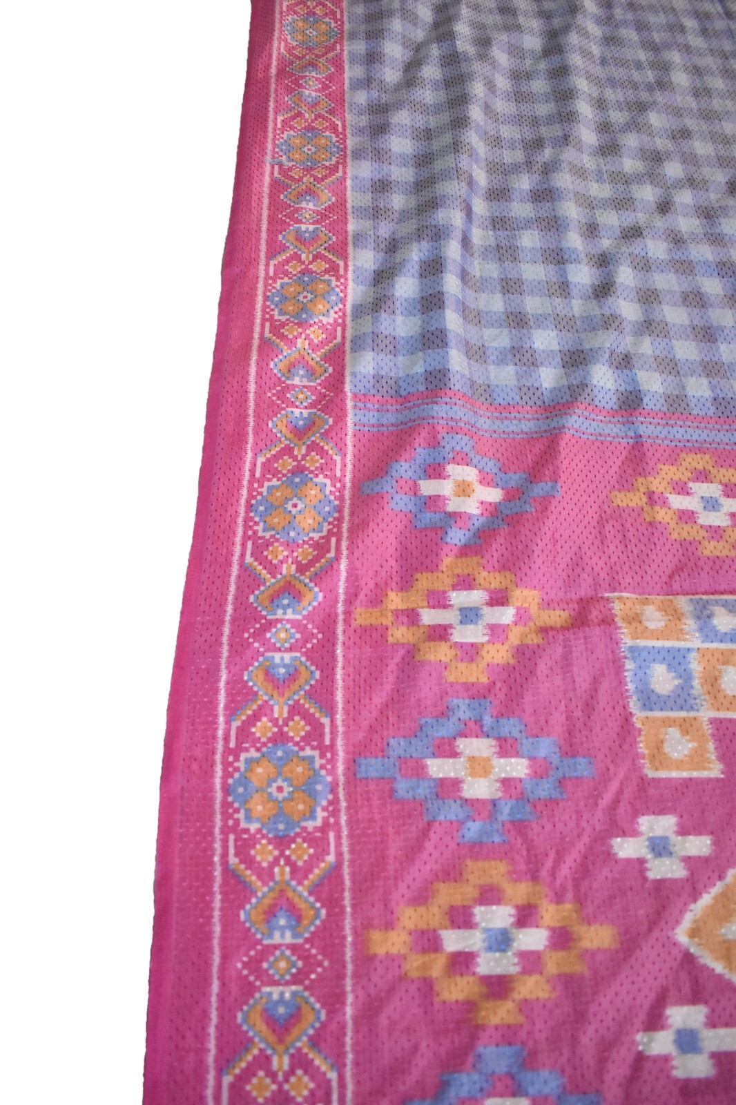 FNC Vintage Blue Sambalpuri Ikat Sarees Handwoven Art Silk Sari Fabric Antique