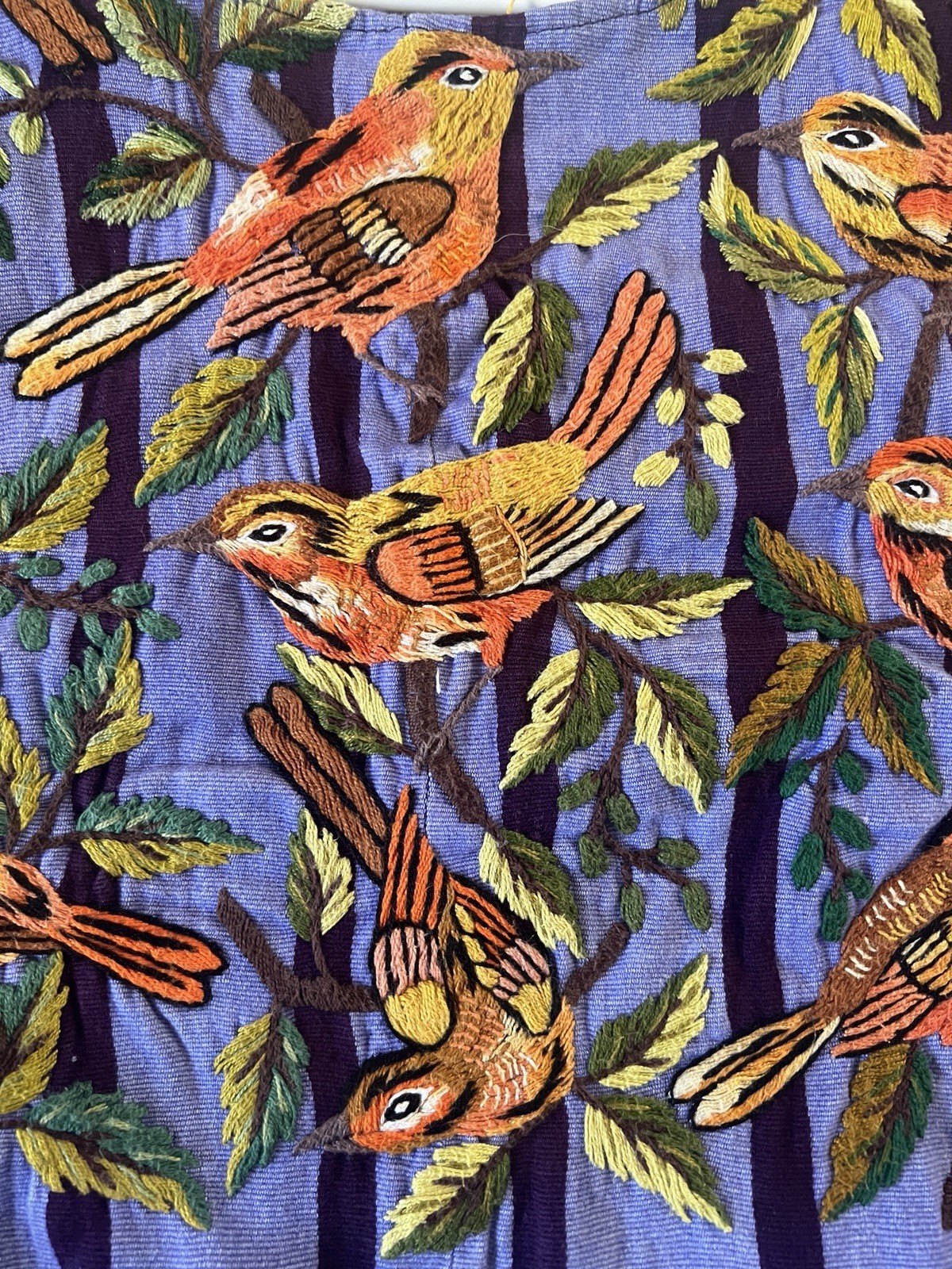Handmade Women’s Blue Woven Cotton Huipil Blouse Top with Bird Pattern One Size