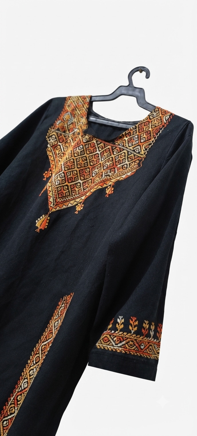Vintage 1980s Handmade Palestinian Thobe – Heritage Embroidered Costume