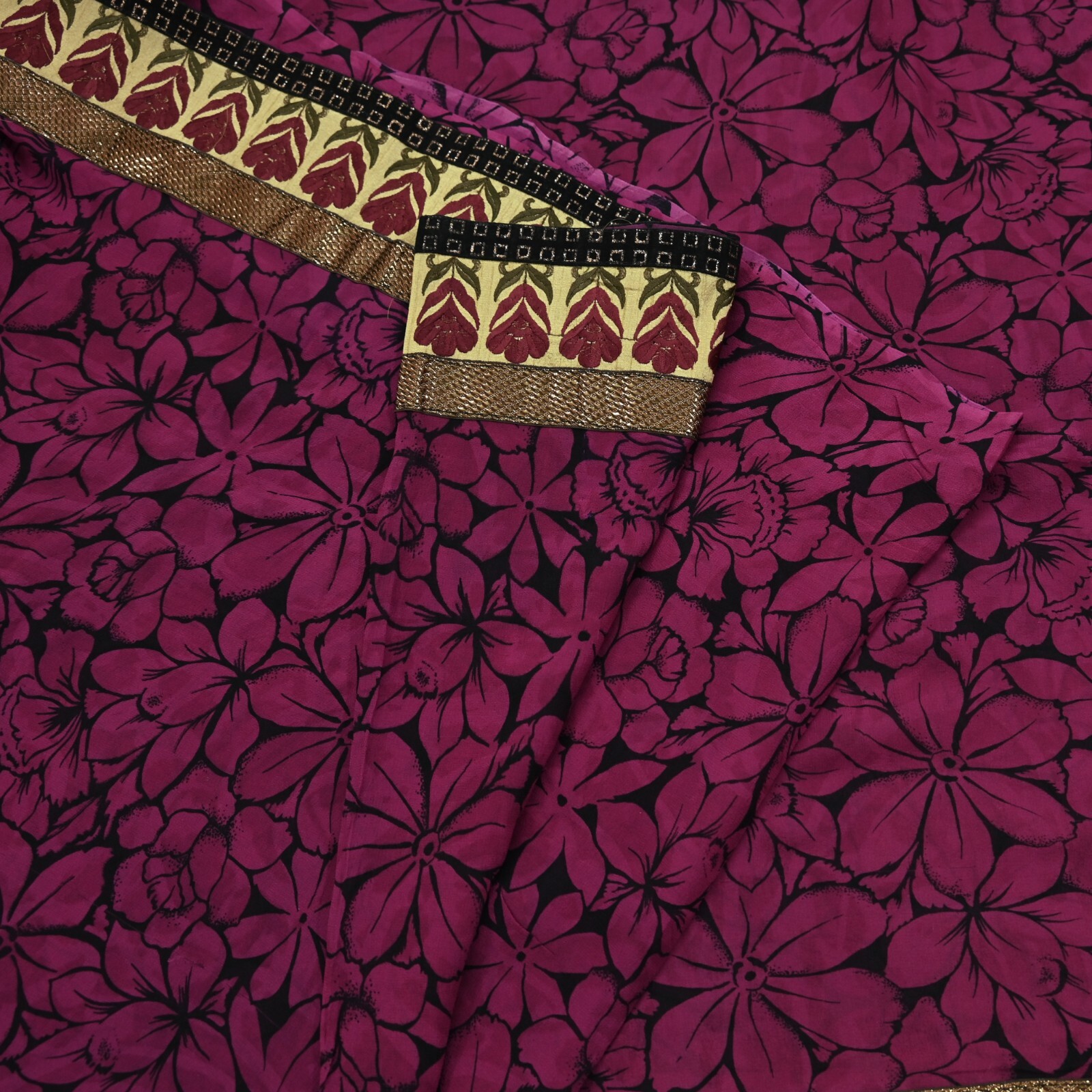 Indian Vintage Sari Pure Georgette Silk Printed Saree Craft Fabric Sewing 5yd