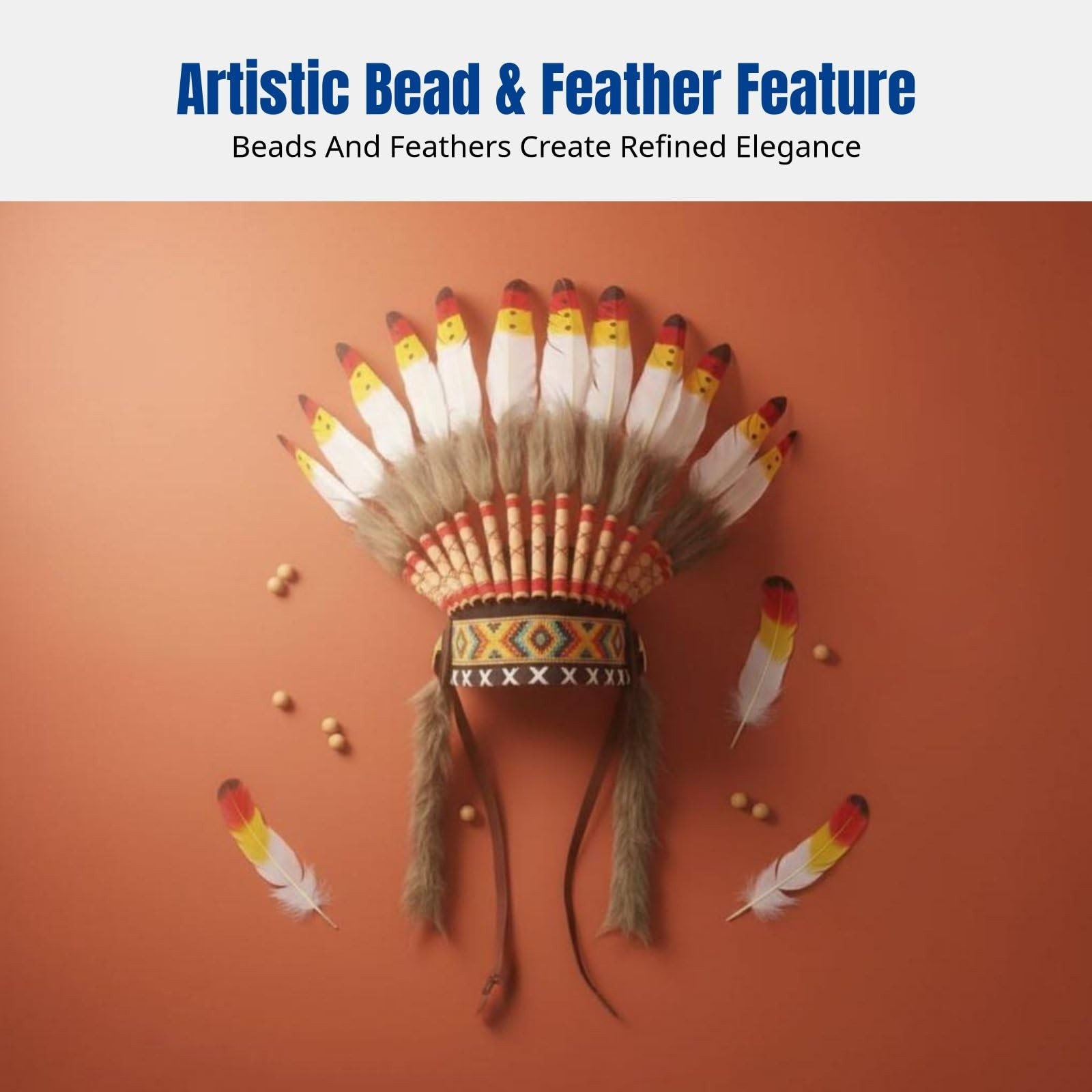 Indian Feather Headdress – Native American Chief Hat for Men & Women, Costume Ac