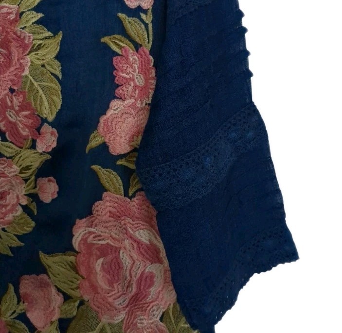 Agha Noor Navy Blue Embroidered Kurta Tunic Dress Small Floral Lace Rose