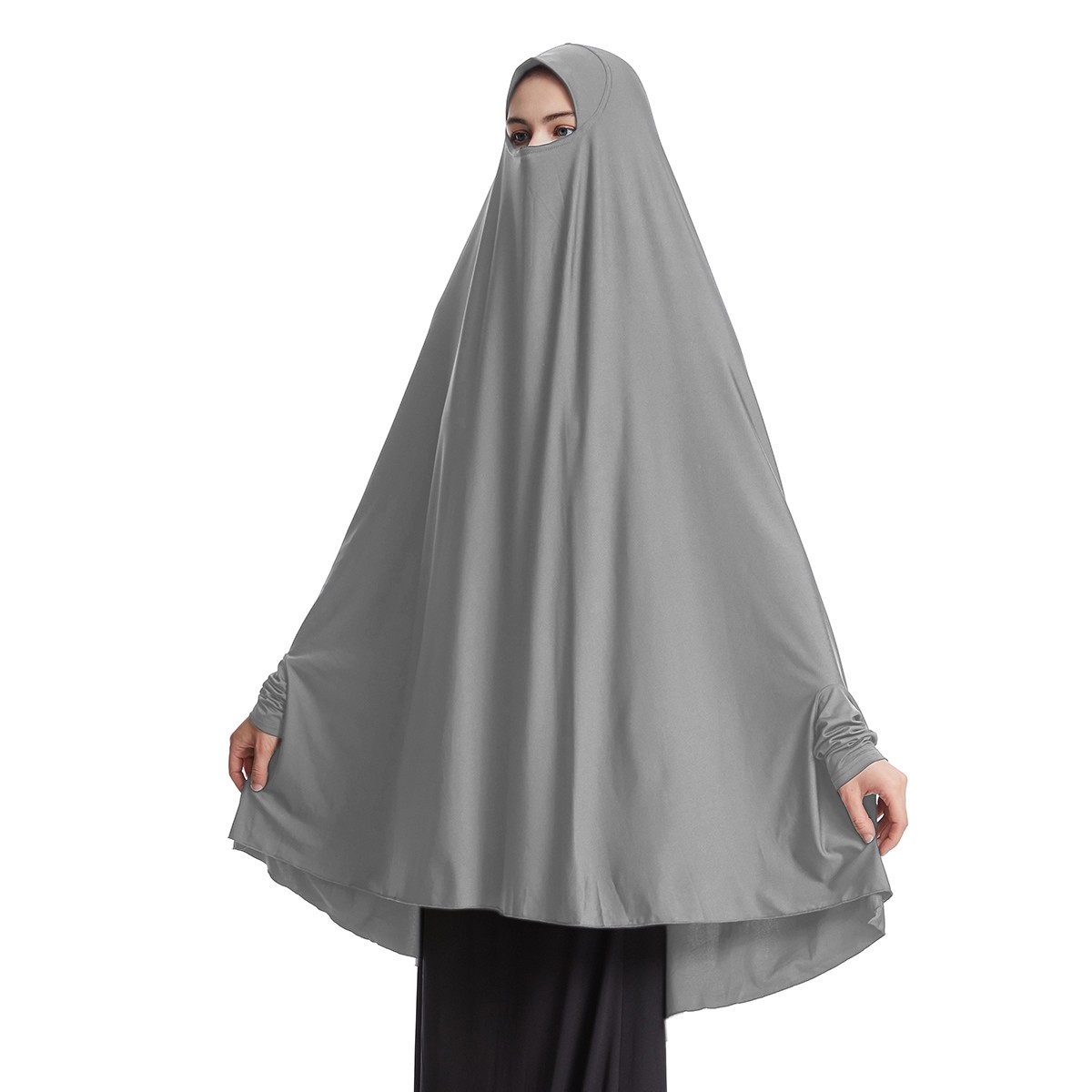 Prayer Khimar Solid Color Turban Muslim Women Hijab Headscarf Large Niqab Burka