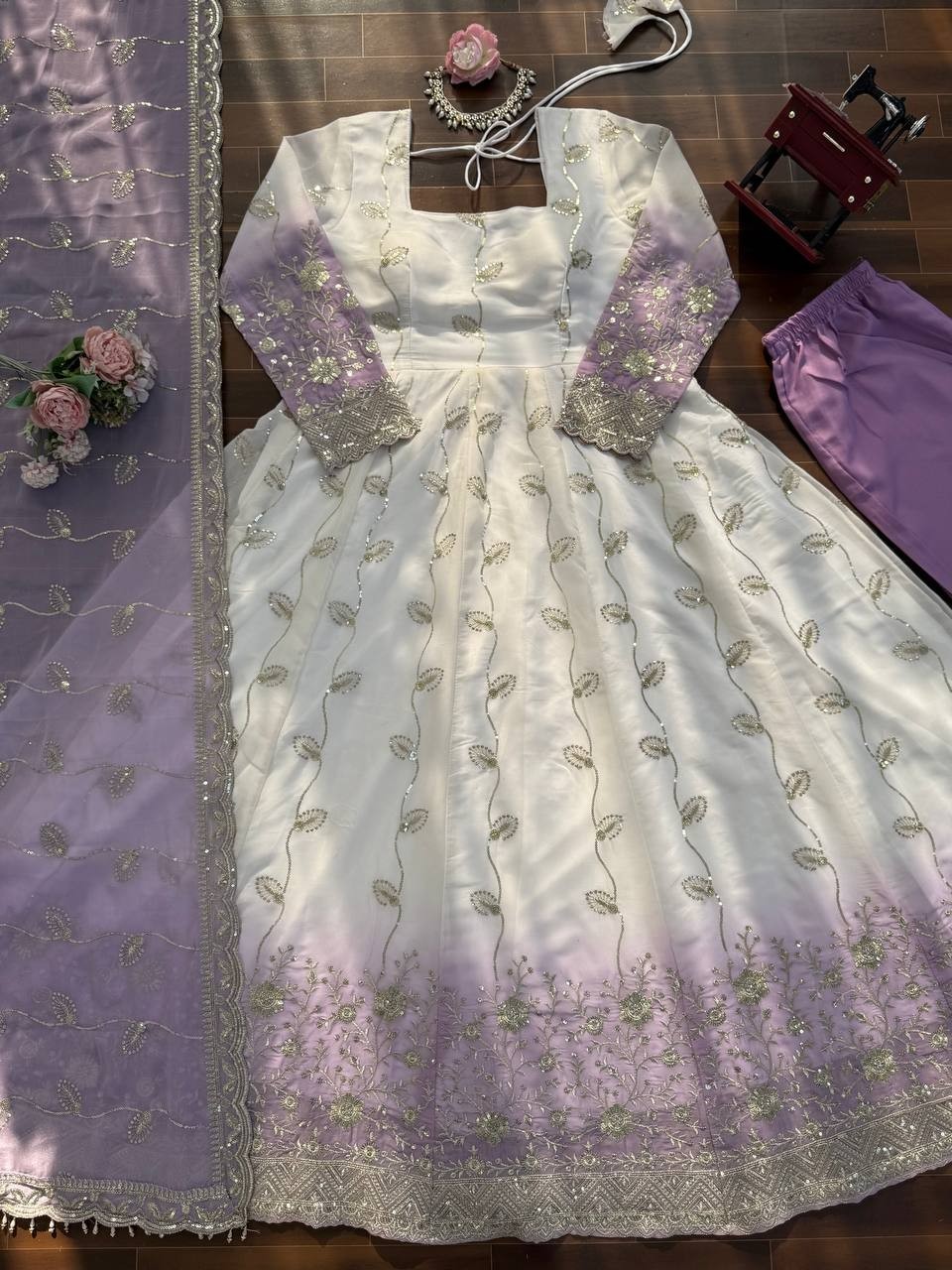 Latest New Star Georgette White Gown Bottom With Dupatta For Women & Girls