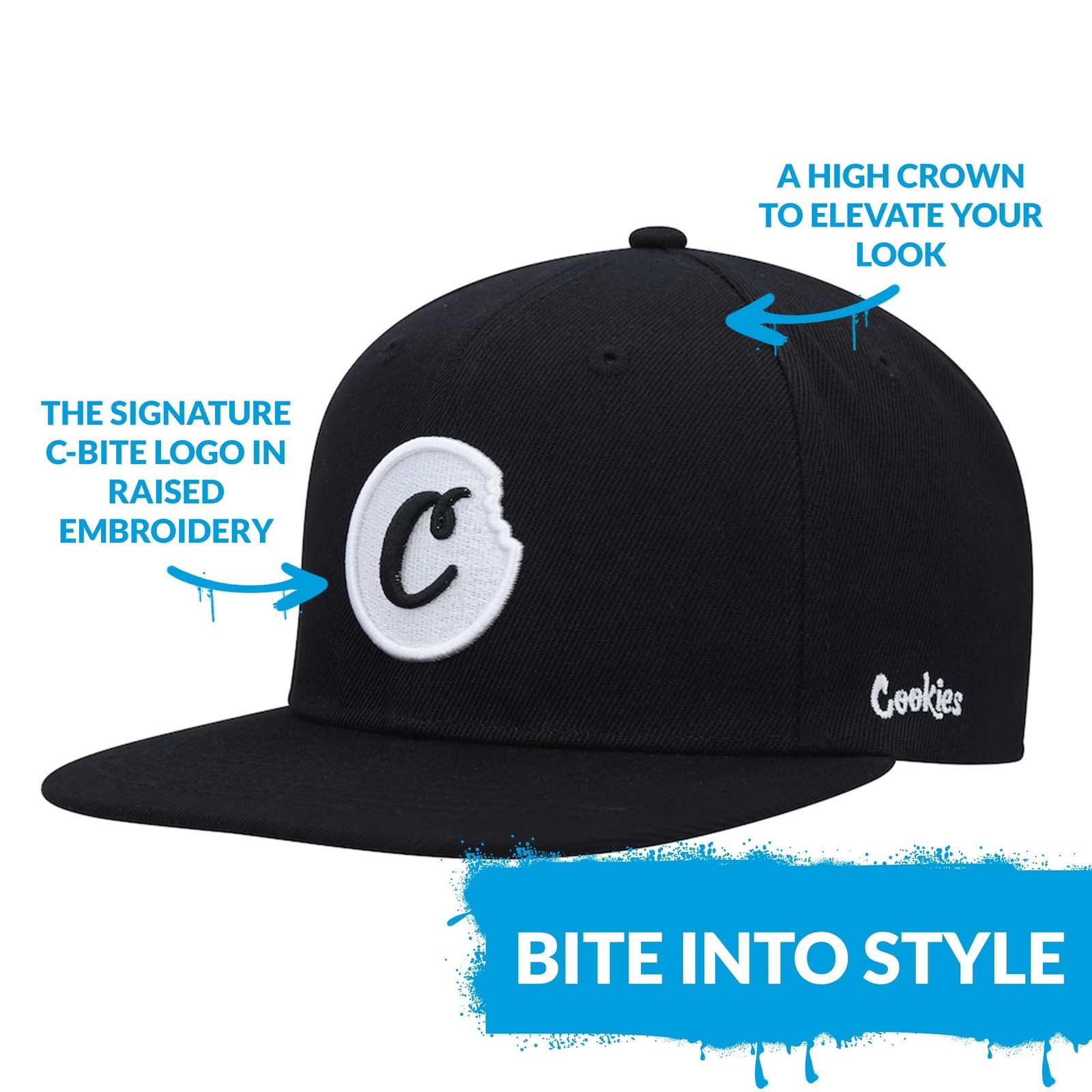 COOKIES C-BITE Twill Snapback Cap –Embroidered Logo, Streetwear Hat, Adjus