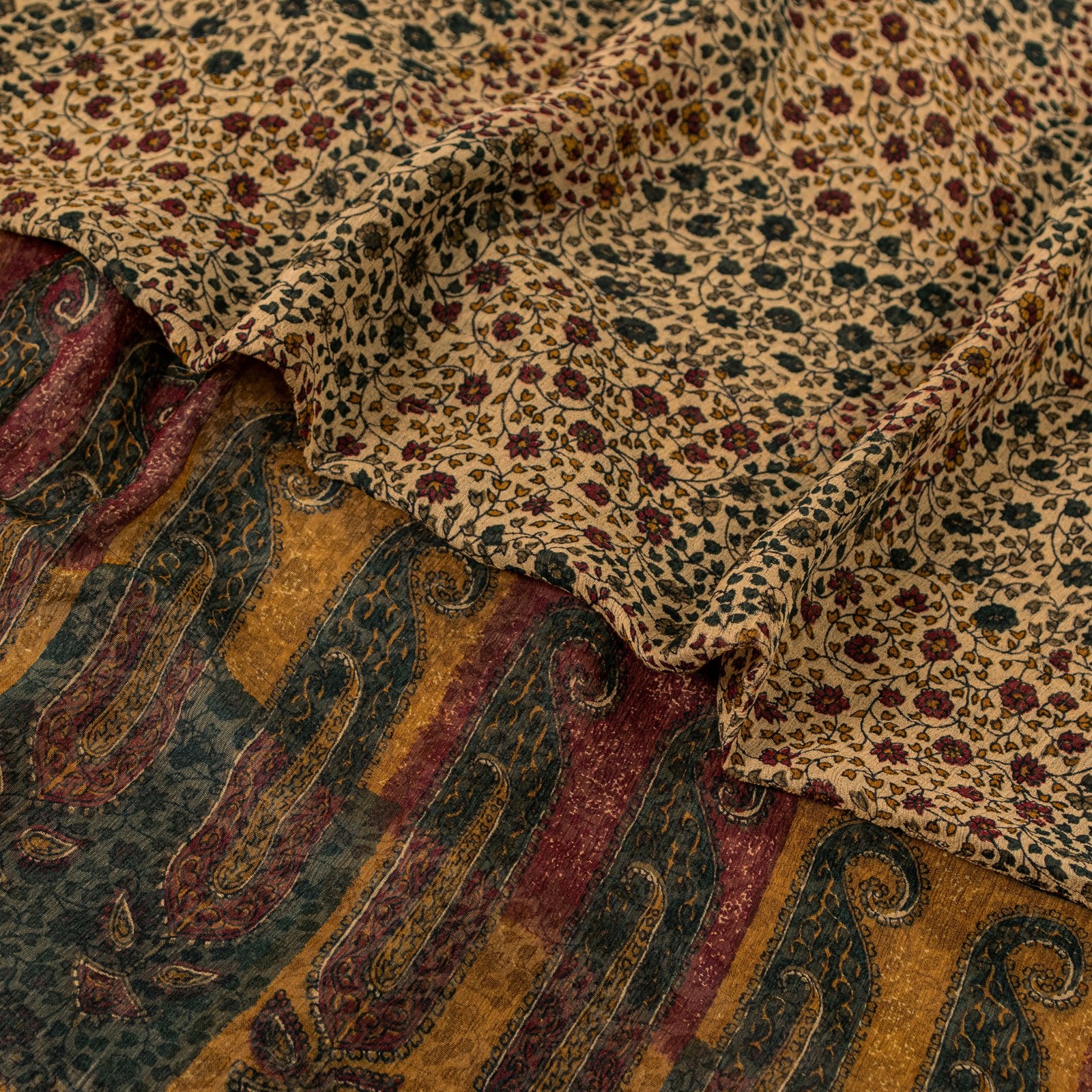 Sanskriti Vintage Cream Pure Chiffon Saree Hand Block Print 5.5+Yard Sari Fabric