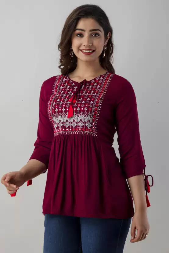 Indian Casual Regular Embroidered Top Kurta Women Designer Rayon Kurti Dress