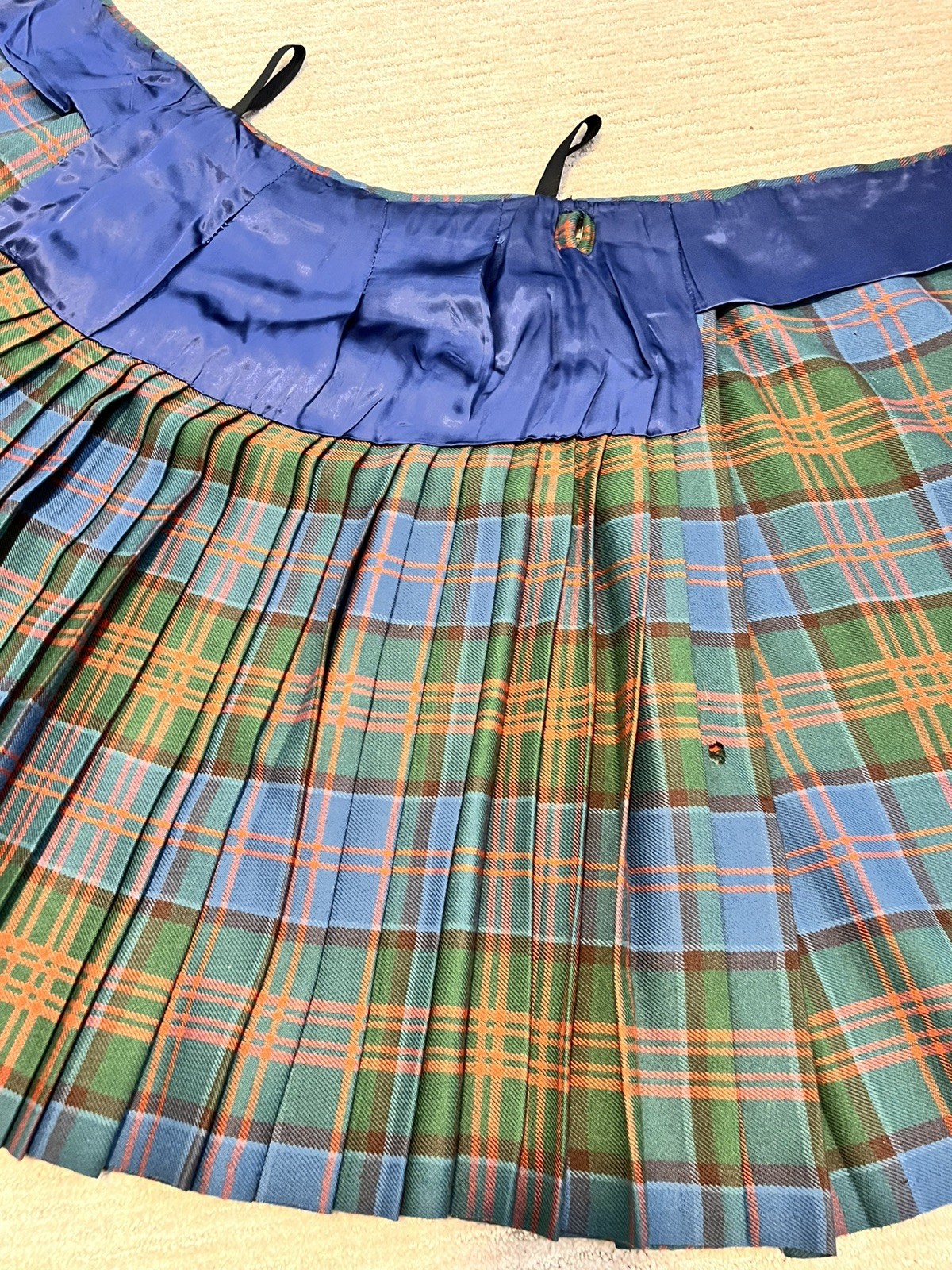 Vintage Scottish Tartan Kilt Adult Pleated Wrap Skirt Leather Buckles Highland