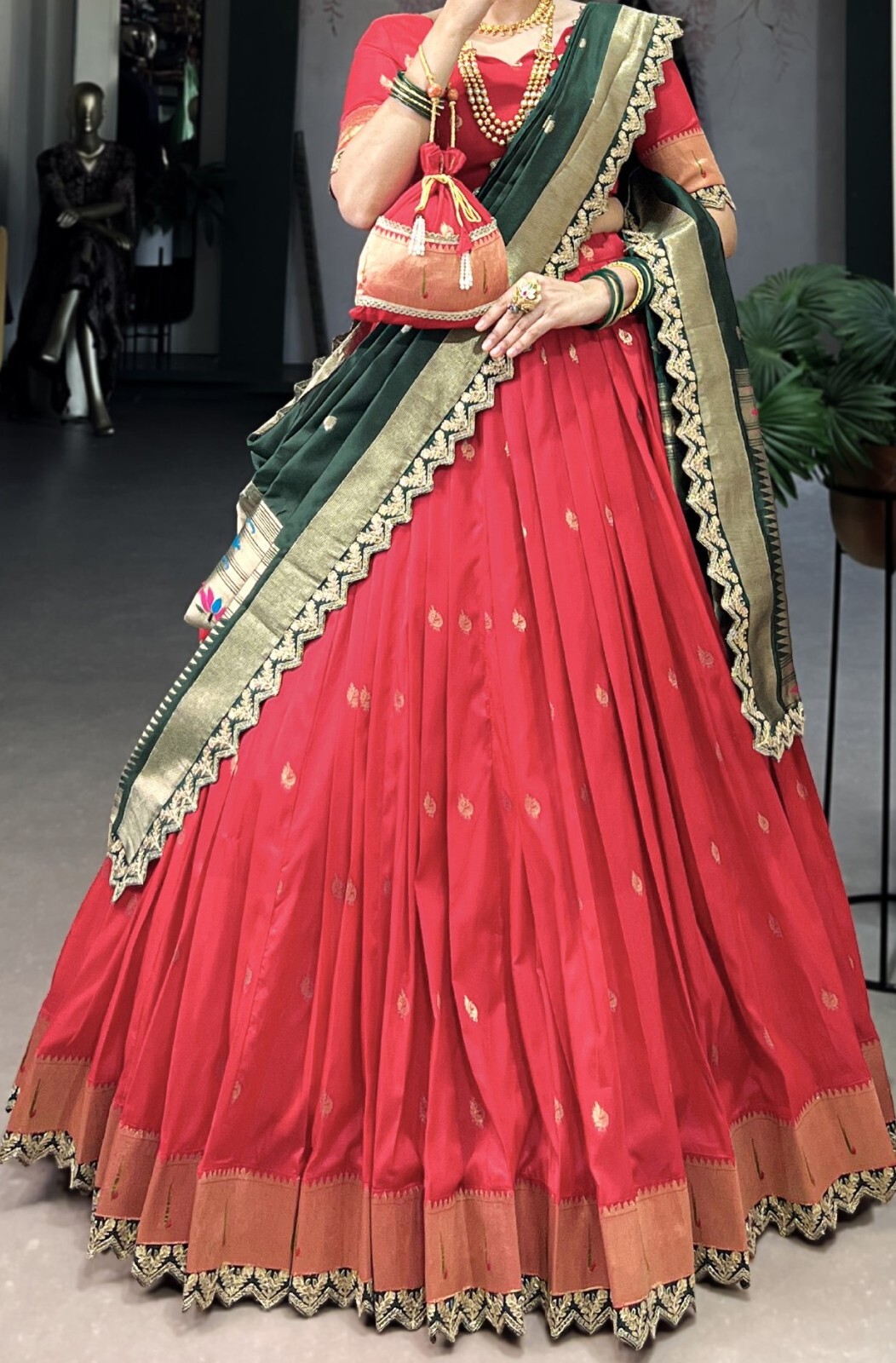 Bollywood Style Red Jacquard Silk Lehenga Choli With Dupatta For Function Wear