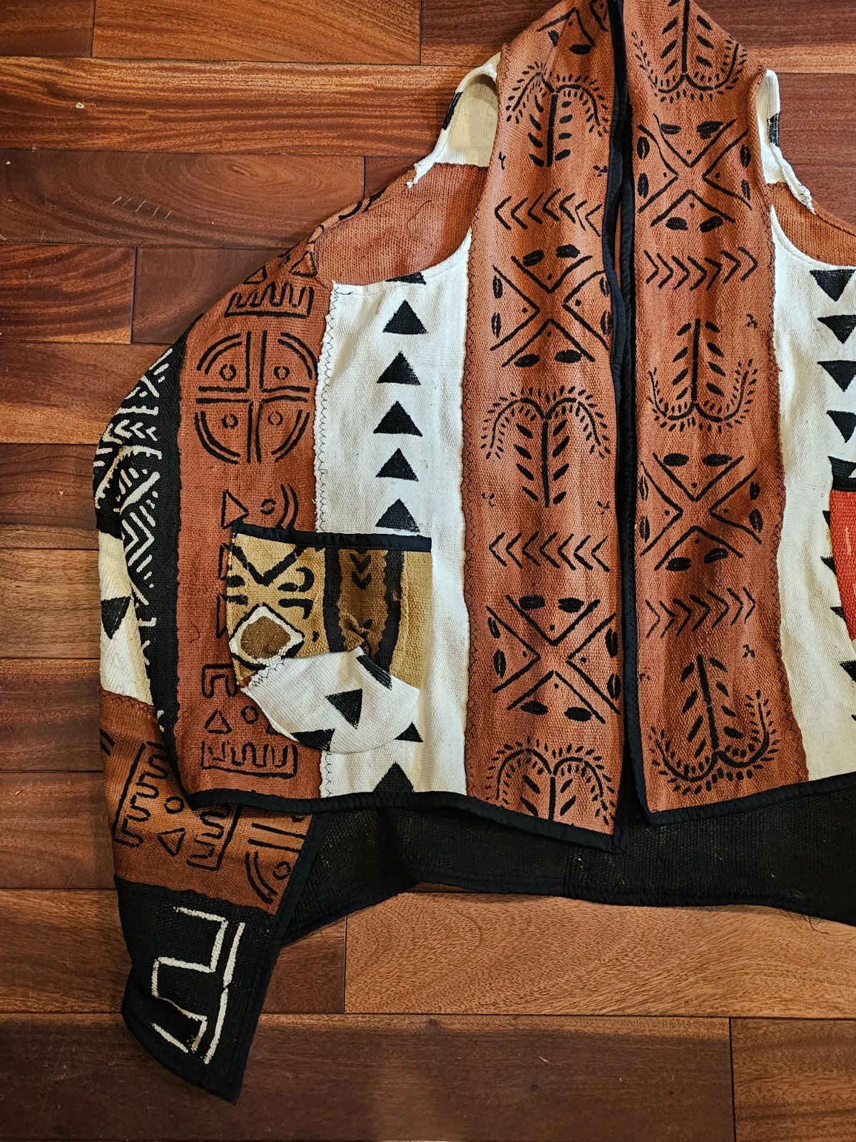 Handmade One-of-a-Kind African Mudcloth Patchwork Boho Heavy Shawl OSFM